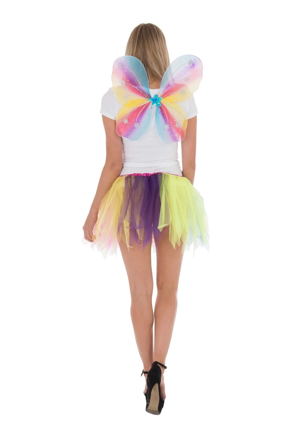 Rainbow Fairy Angel Set, Tutu Wings Set for Halloween for Girls, Ladies Rainbow Fairy Costume, Fancy Magic Kids Wings & Tutu Skirt, Skirts & Wings