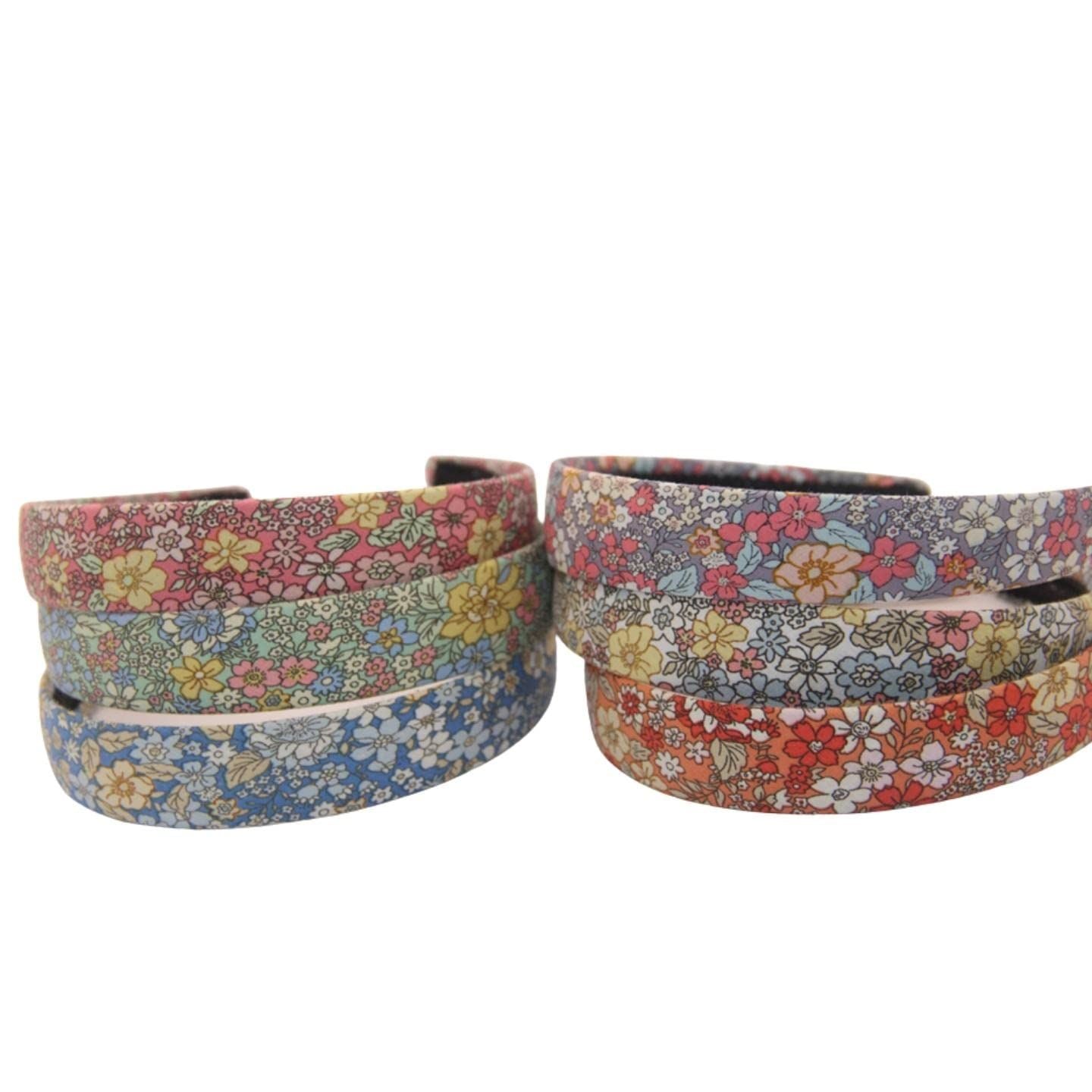 Cute, Ditsy, Thick Band Bohemian Style Women's & Girls Floral Patterned Fabric Headband Set, Multiple Coloured Flowery Pack