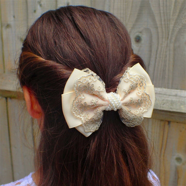 Handmade Hair Bow Vintage Luxury Beautiful Clip In Hand-Made Hair Bows Stylish Girls Women's Kids Children's Boutique Designs for Wedding, Party, Occasion