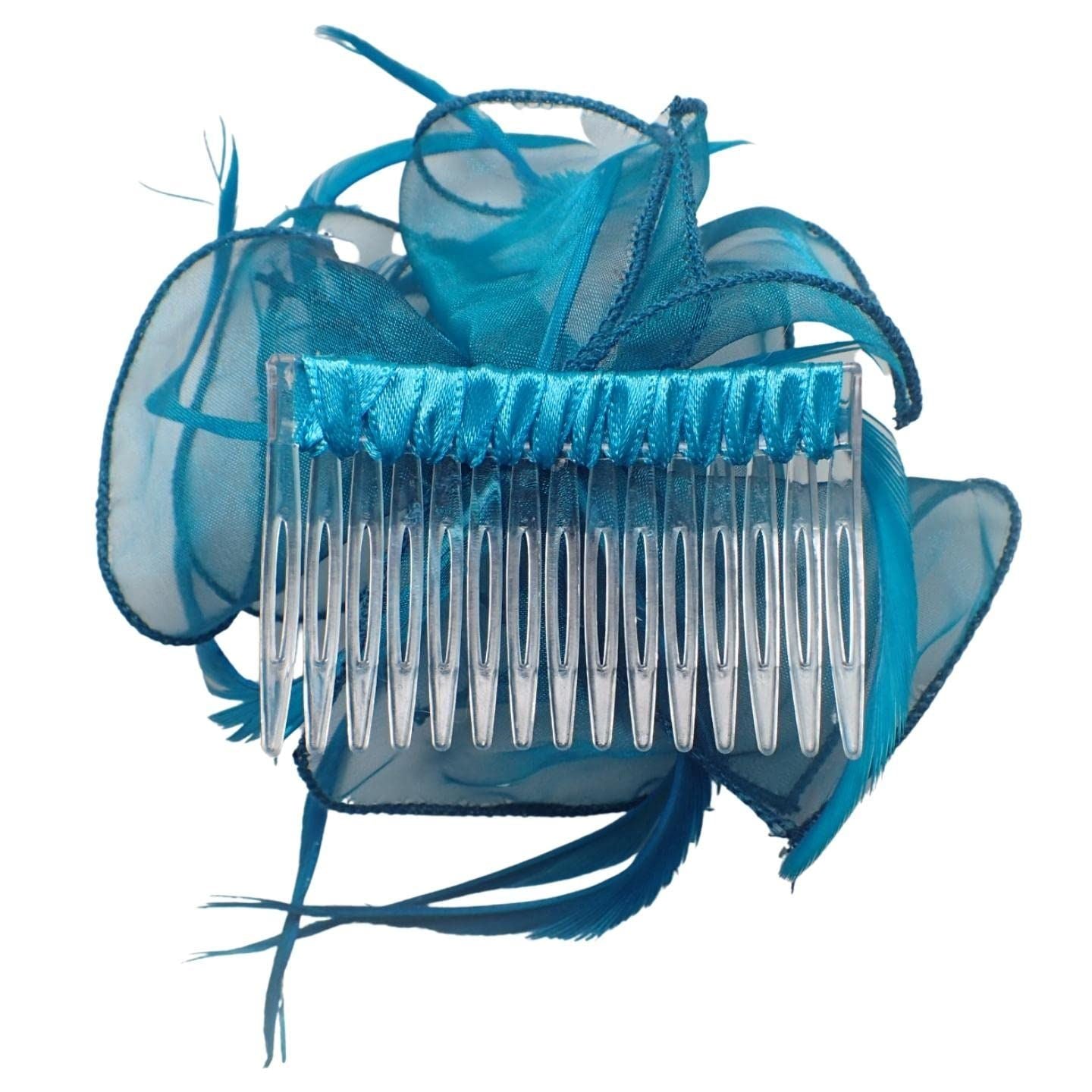 Looped Fabric & Feather Comb Fascinator Hair Comb Slide Fascinators Royal Ascot Wedding Hat Attached To Clear Comb For Girls, Women, Ladies