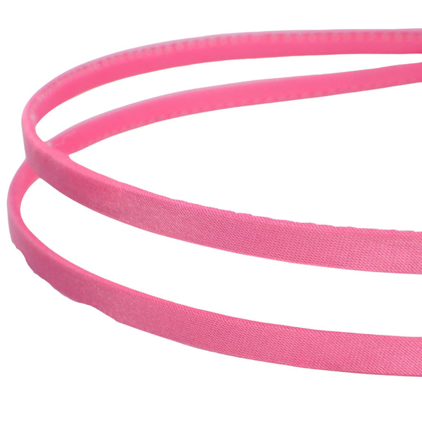 2pc Thin Satin Covered Metal Headbands Hair Bands Alice Bands Ribbon Wrapped Hairbands Head Bands Adult Women Girls Black White Pink Fuchsia