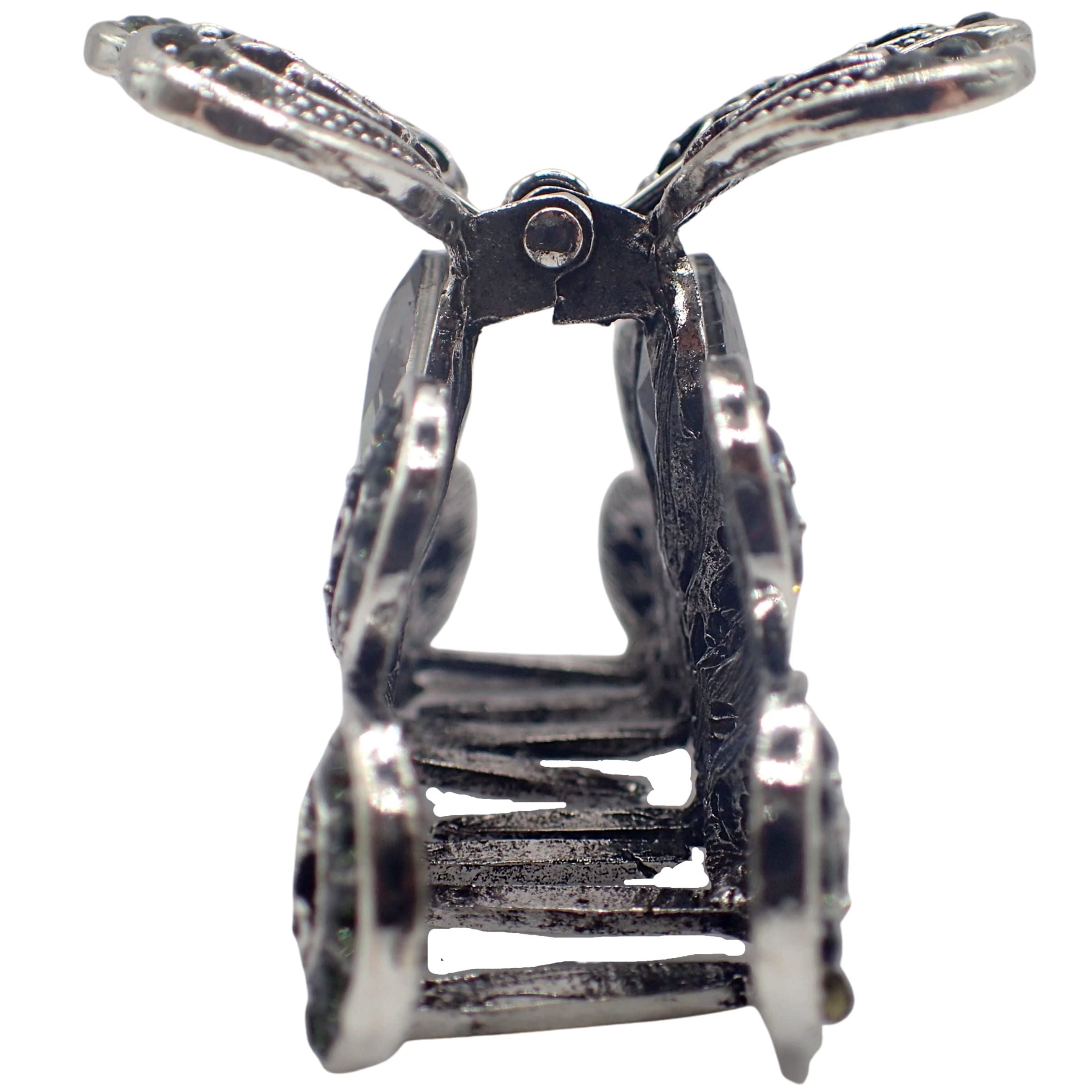 Vintage Hair Claw Clips Metal Flower Butterfly Bulldog Grips Silver Gold Women Girls Wedding Bridal Sparkly Clamp Jaw Rhinestone Gems (Silver Filigree Butterfly 5cm 2")