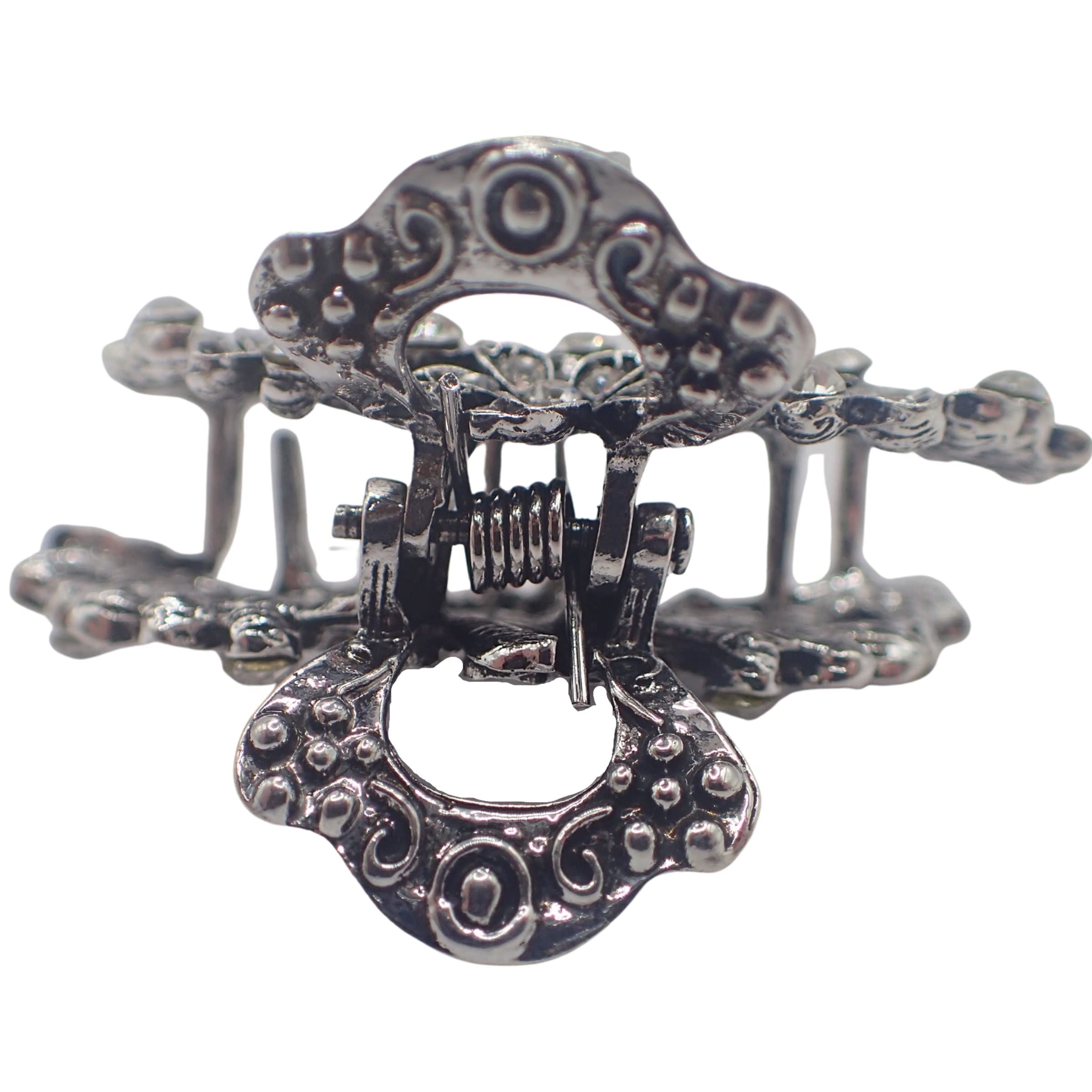 Vintage Hair Claw Clips Metal Flower Butterfly Bulldog Grips Silver Gold Women Girls Wedding Bridal Sparkly Clamp Jaw Rhinestone Gems (Silver Filigree Butterfly 5cm 2")