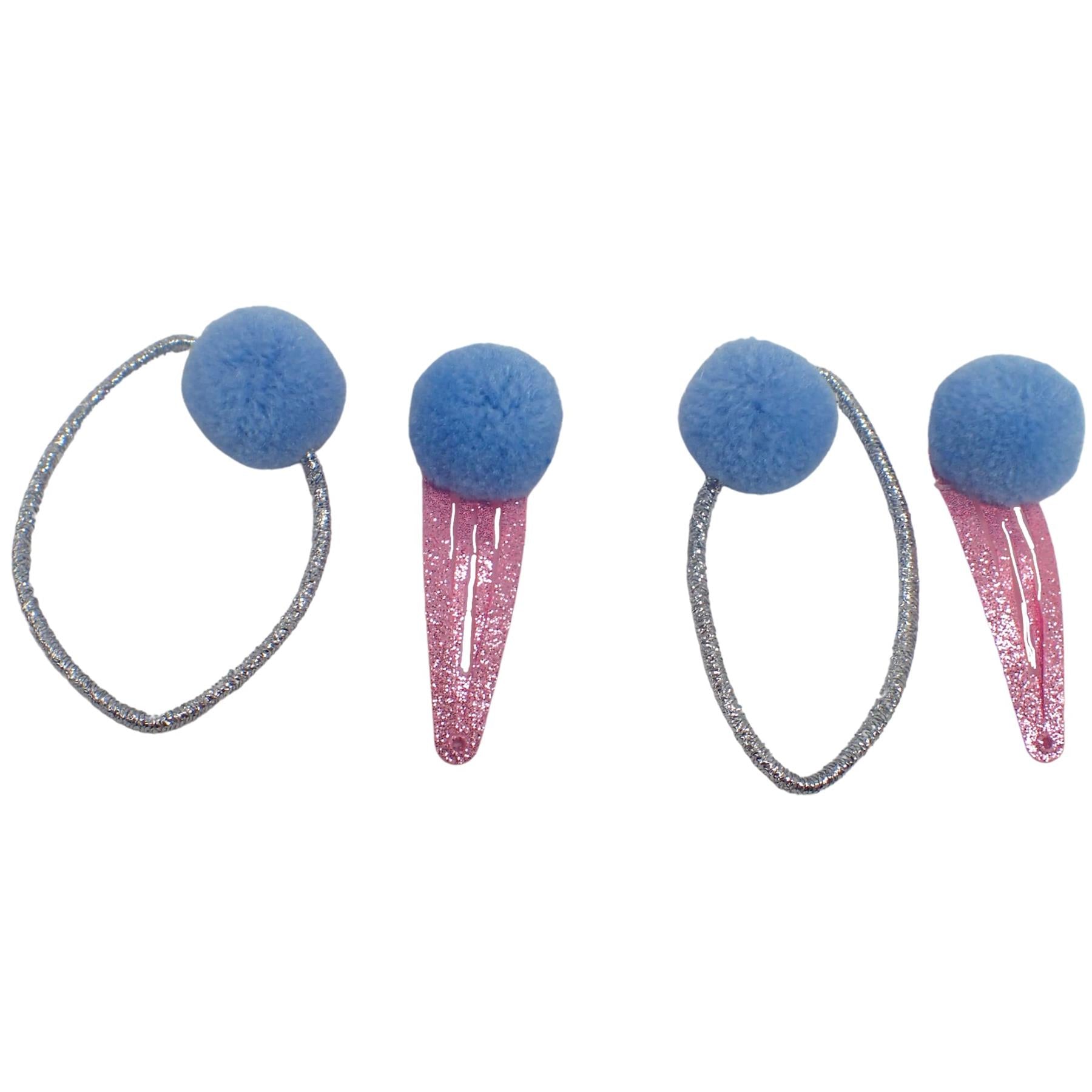 4pcs Pom Pom Glitter Hair Accessories Set, Hair Clips, Hair Bobbles, Hair Ties, Gift Set, Hair Accessories for Girls, Girls Hair Accessories Gift Set