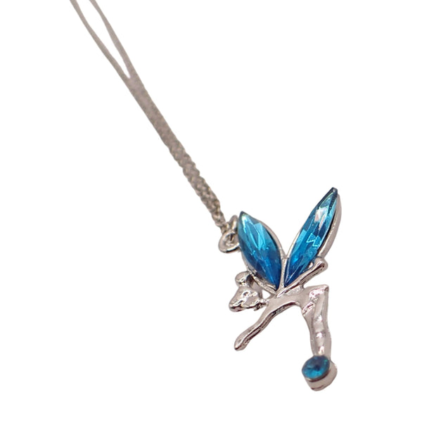 Sparkly Silver Necklace with Coloured Crystal Fairy Pendant For Ladies & Girls, Pretty Shiny Fairy Crystals, Cottagecore, Mystical Jewellery