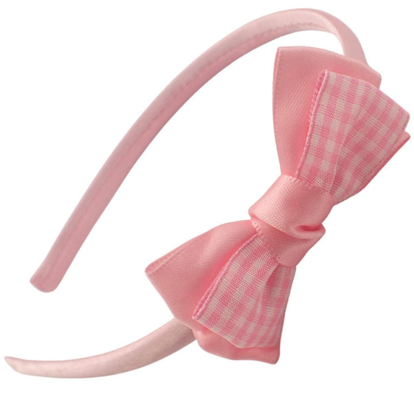 3pcs School Hair Accessories, 1cm Gingham Satin Bow Alice Band with Bow Clips