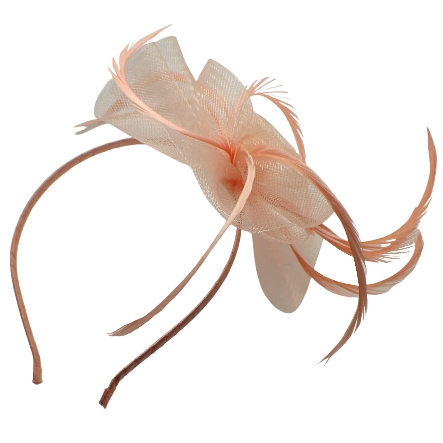 Flower Fascinator Fascinators Looped Net & Feather Fascinator Headband Weddings Royal Ascot Attached To Aliceband For Women, Ladies, Girls