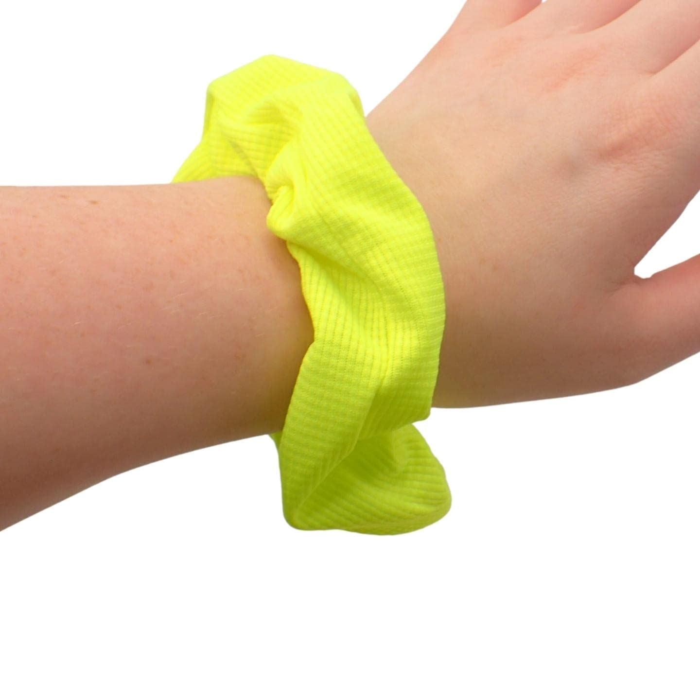 2pcs Regular Bright Neon Waffle Fabric Scrunchies for 80s Costume or Neon Raves, Club Scrunchie, Bright Neon Scrunchies for Girls & Women