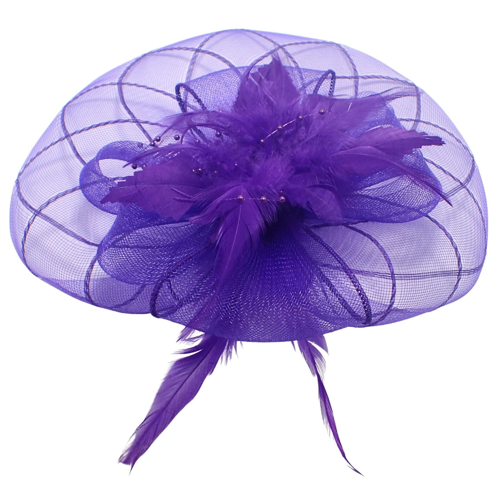 Fascinator on Concord Beak Clip or Aliceband Looped Net & Feather & Beads Fascinator Headband Hair Band Fascinators Hats Wedding Hats Royal Ascot Hats On Aliceband