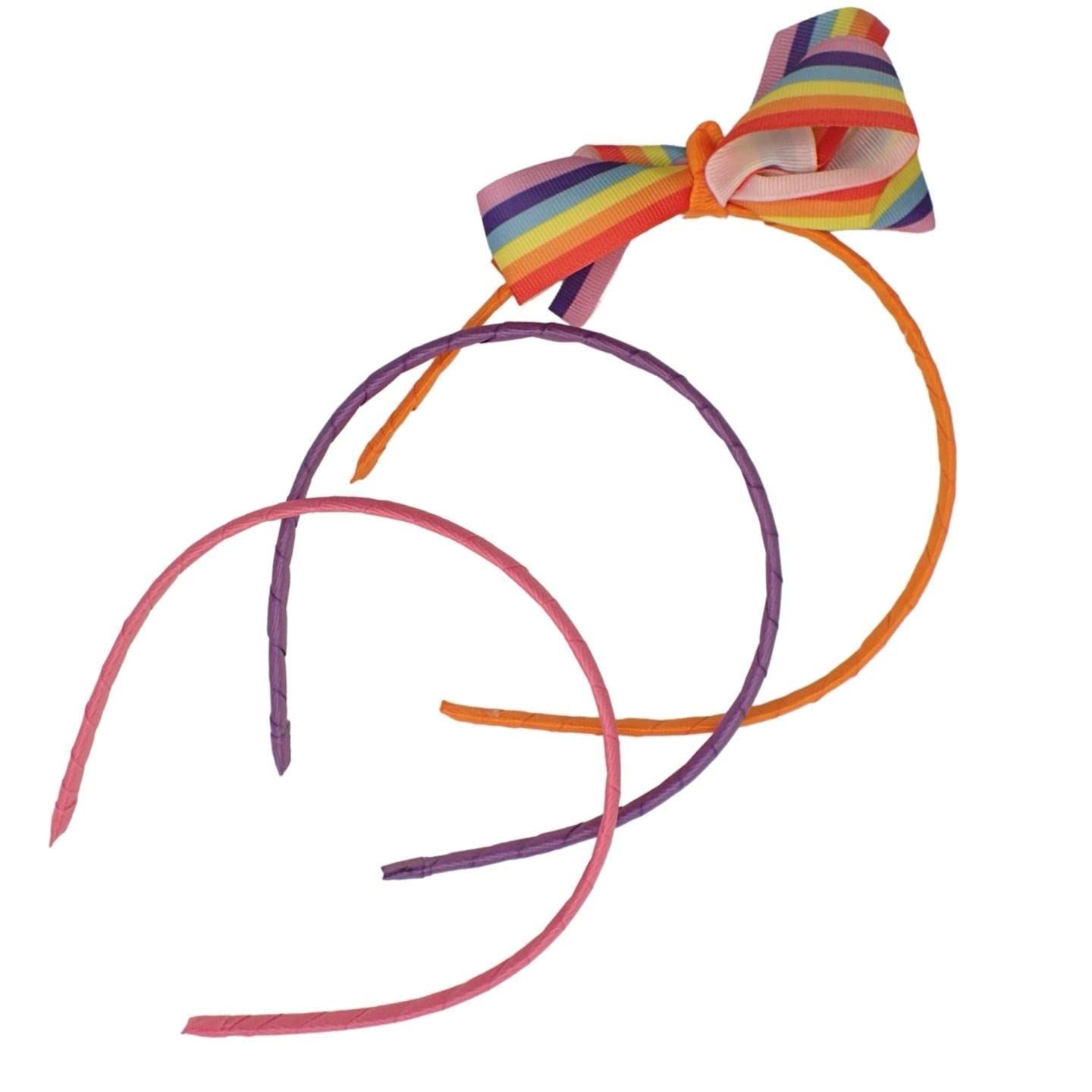 Rainbow Bow Headband Set of 3, Alice Bands for Girls & Women, Pretty Rainbow Hair Band, Bow Hair Accessories for Girls & Women, Bright Headband