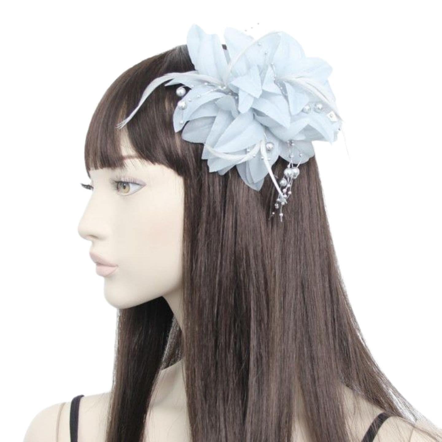 Fascinator Flower Hair Clip Beaded Wedding Fascinator Hair Clip Fascinator Hat Attached To Brooch Pin & Clip For Women, Ladies, Girls