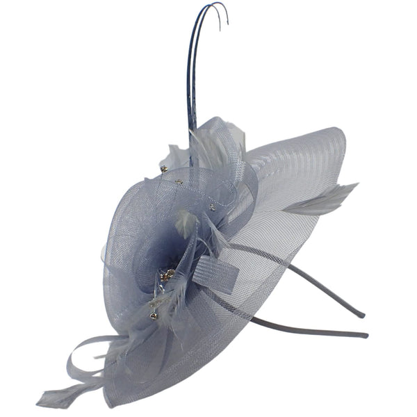 Fascinator on Concord Beak Clip or Aliceband Looped Net & Beaded Feather Fascinator Headband Hair Band Fascinators Hats Wedding Hats Royal Ascot Hats On Aliceband