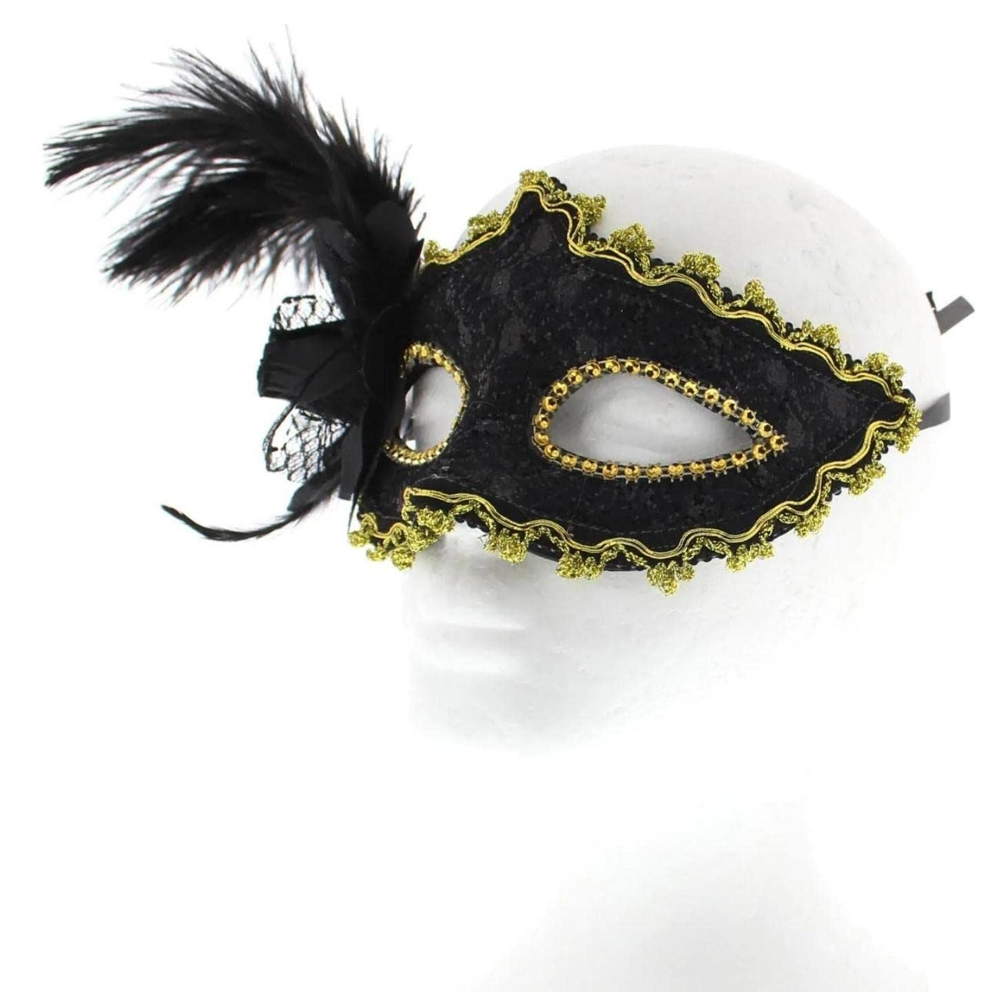 Feather Masquerade Mask, Venetian Mask Halloween Mask, Masks for Masquerade Ball, Fancy Dress Adult, Cosplay accessories, Black Lace, Halloween Masks