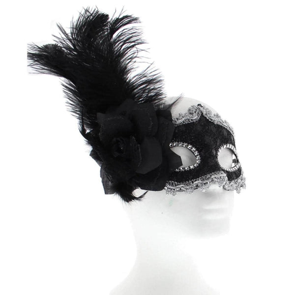 Feather Masquerade Mask, Venetian Mask Halloween Mask, Masks for Masquerade Ball, Fancy Dress Adult, Cosplay accessories, Black Lace, Halloween Masks