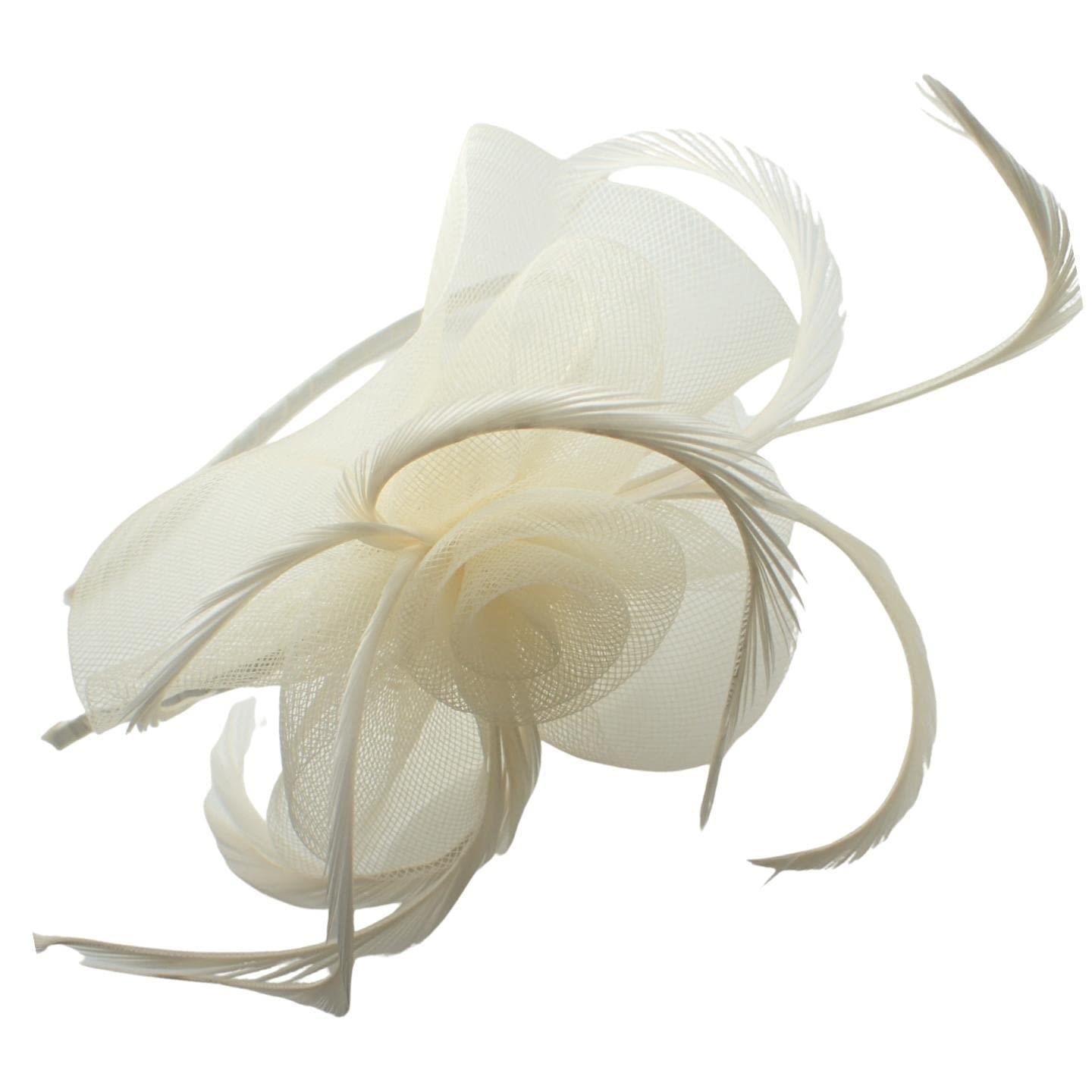 Flower Fascinator Fascinators Looped Net & Feather Fascinator Headband Weddings Royal Ascot Attached To Aliceband For Women, Ladies, Girls