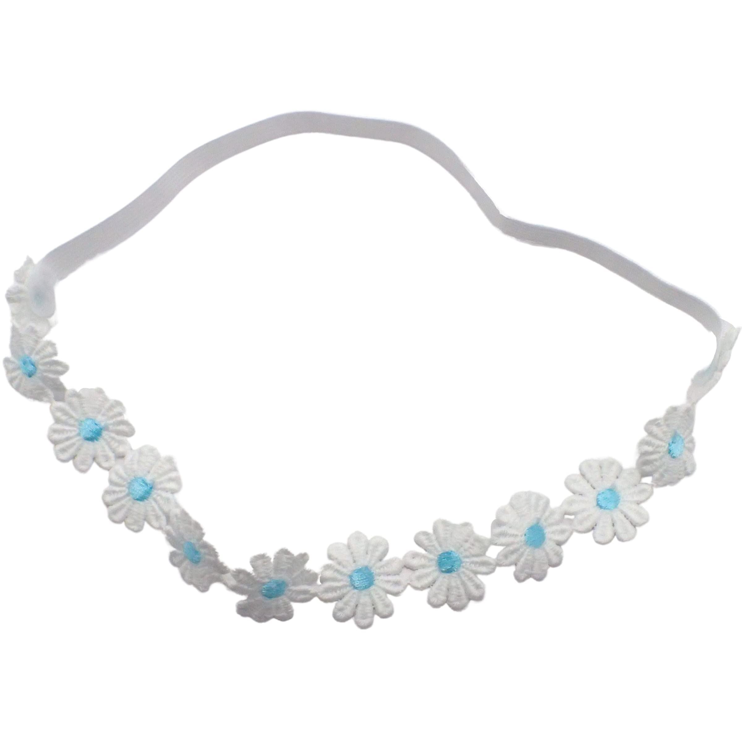 Knitted Hippy Elastic Headbands for Women & Girls, 70s Party Flower Power Stretchy Headband, Colourful Crocheted Daisy Crown Headband for Ladies