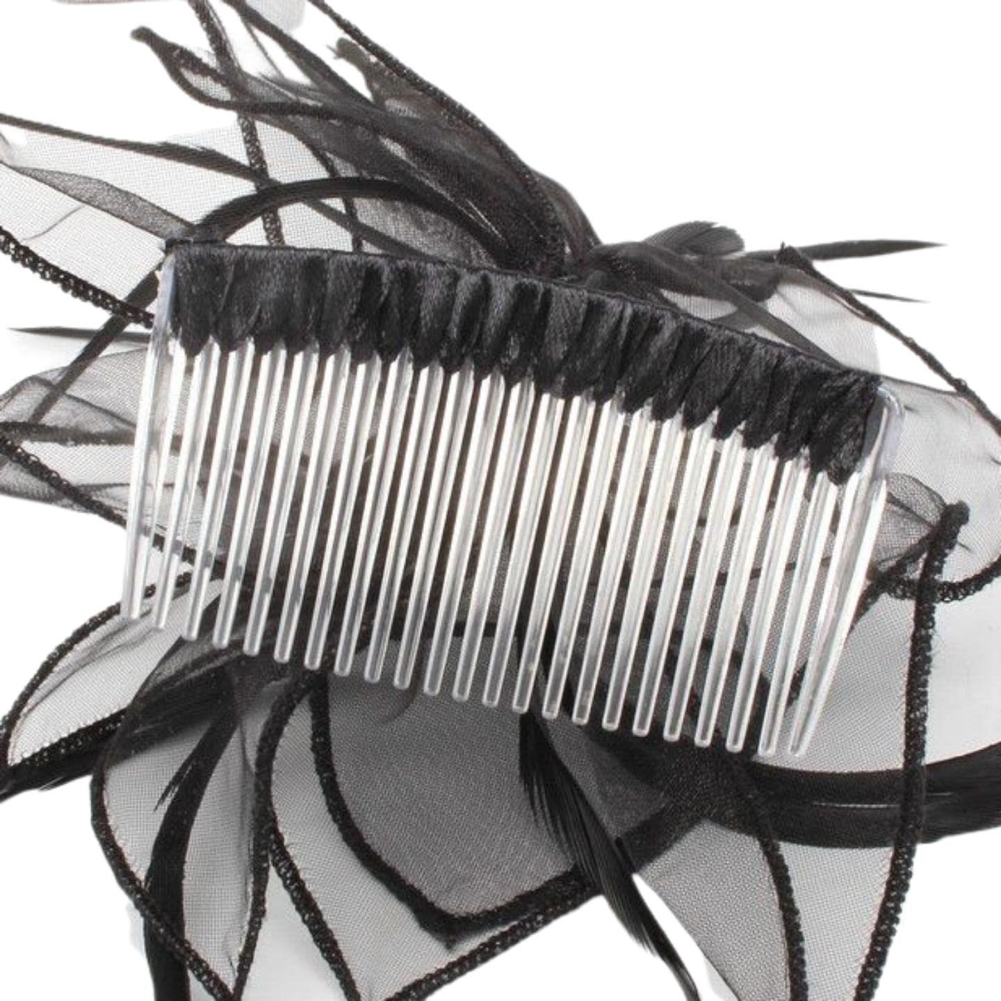 Looped Fabric & Feather Comb Fascinator Hair Comb Slide Fascinators Royal Ascot Wedding Hat Attached To Clear Comb For Girls, Women, Ladies