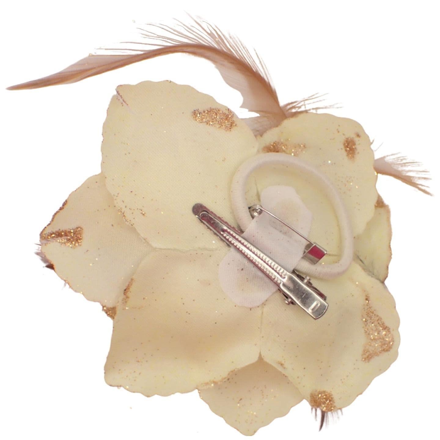 Rose Flower Hair Clip Hairband Brooch Safety Pin Hairpin Floral Corsage Fascinator Hair Band Aligator Beak Grip for Women & Girls Wedding Prom Party Special Occasion