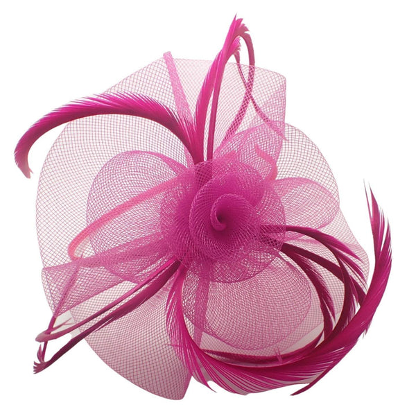 Flower Fascinator Fascinators Looped Net & Feather Fascinator Headband Weddings Royal Ascot Attached To Aliceband For Women, Ladies, Girls