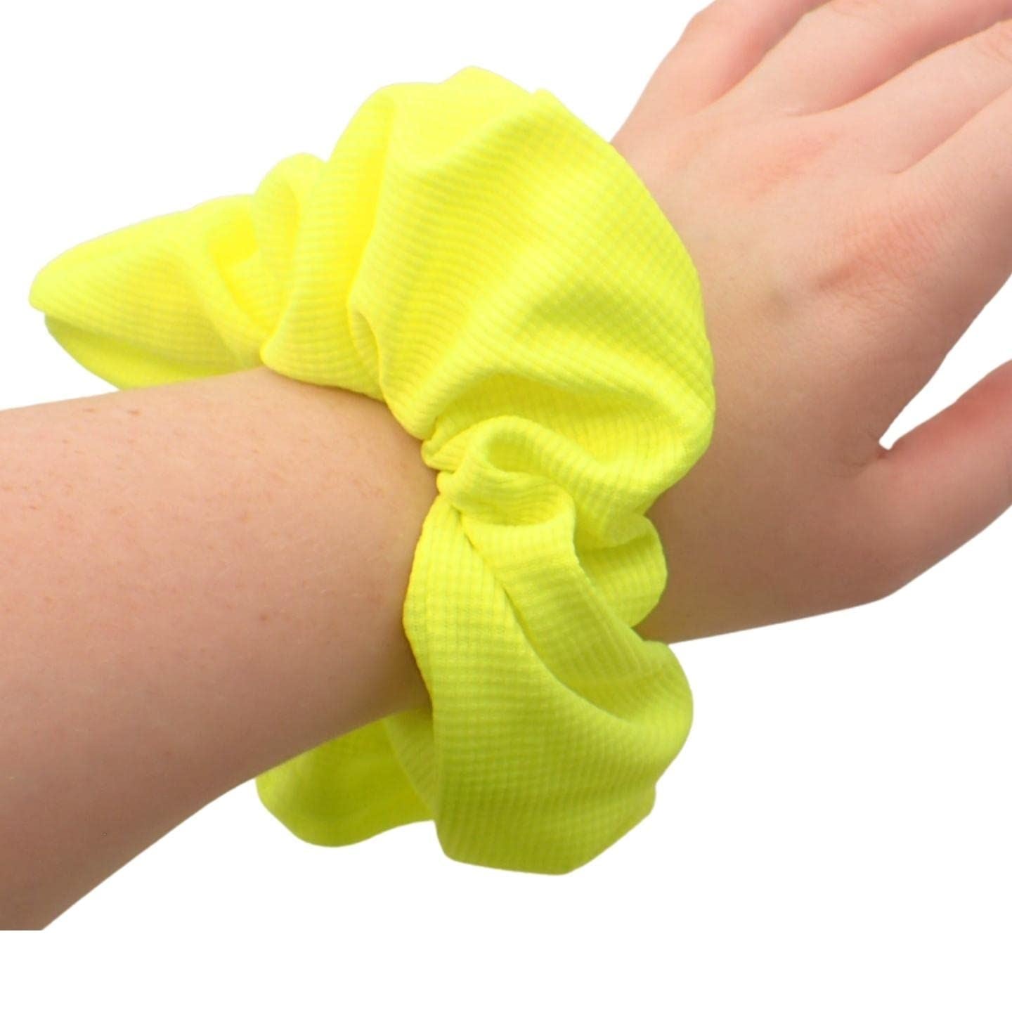 Large Bright Neon Waffle Fabric Scrunchie for 80s Costume or Neon Raves, Club Scrunchie, Bright Neon Scrunchies for Girls & Women
