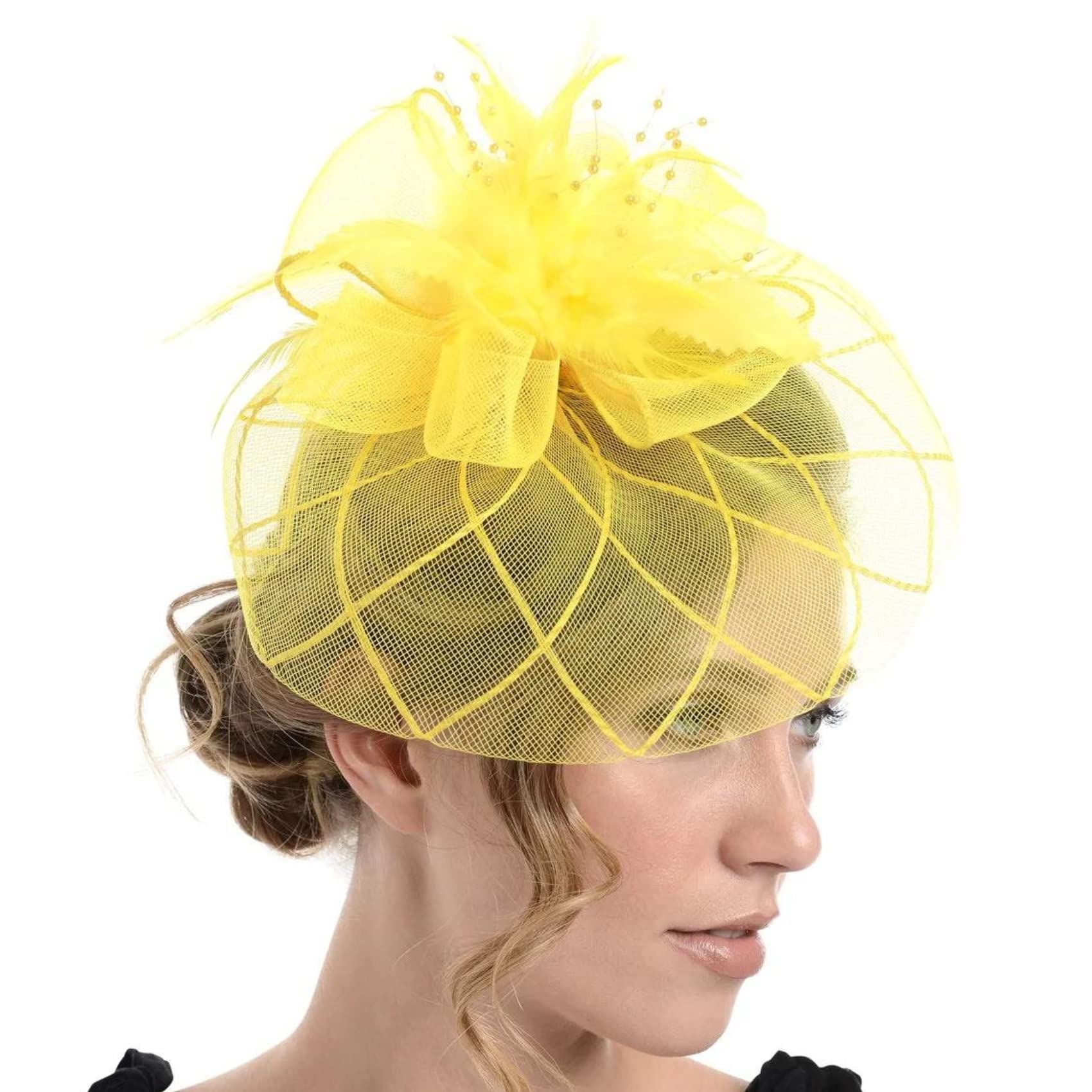 Fascinator on Concord Beak Clip or Aliceband Looped Net & Feather & Beads Fascinator Headband Hair Band Fascinators Hats Wedding Hats Royal Ascot Hats On Aliceband