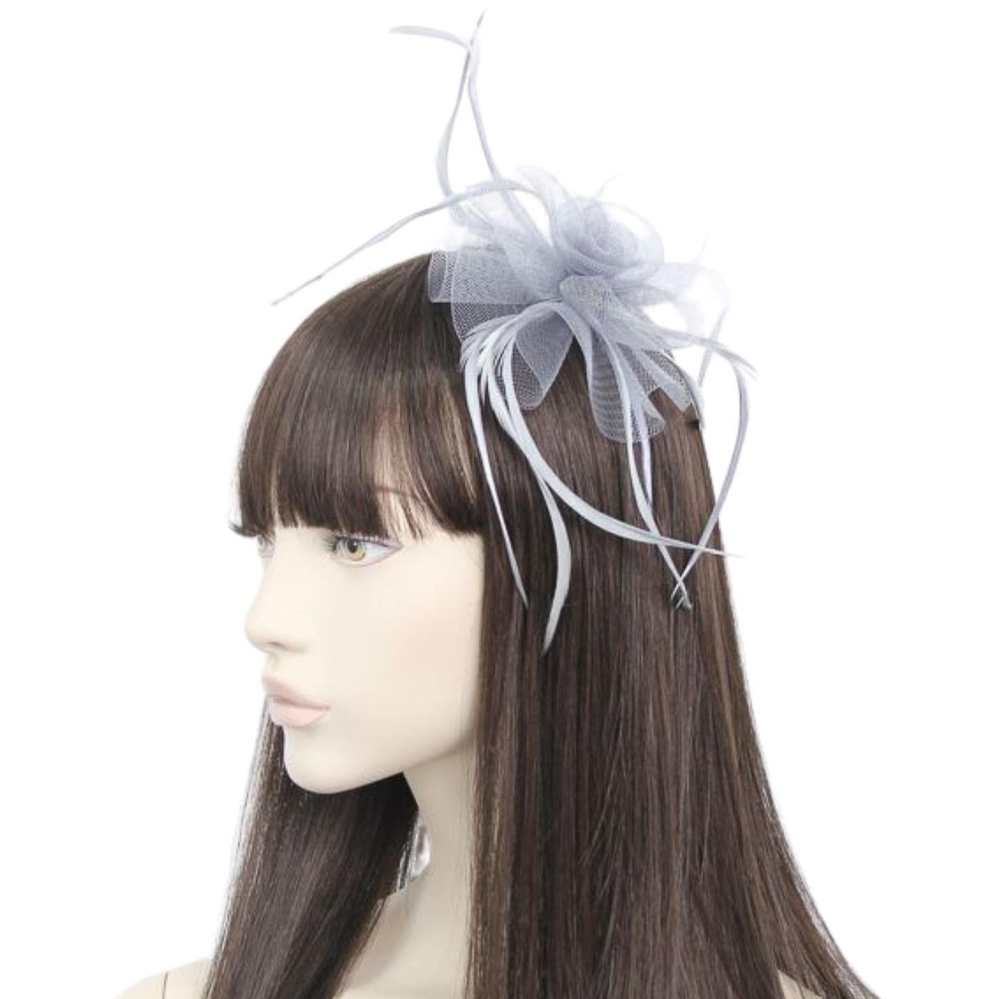 Flower Fascinator Fascinators Looped Net & Feather Fascinator Headband Weddings Royal Ascot Attached To Aliceband For Women, Ladies, Girls