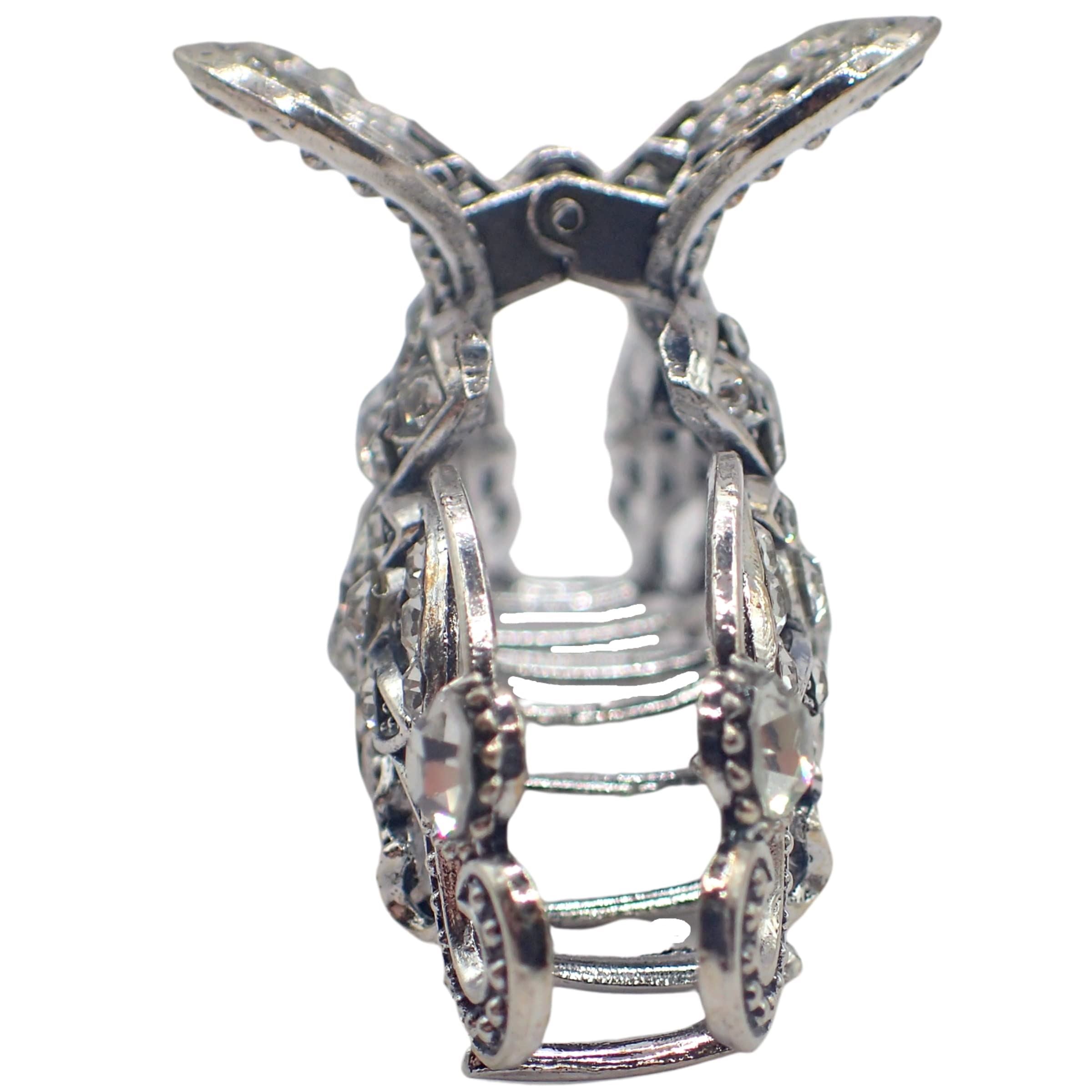 Vintage Hair Claw Clips Metal Flower Butterfly Bulldog Grips Silver Gold Women Girls Wedding Bridal Sparkly Clamp Jaw Rhinestone Gems (Silver Filigree Butterfly 5cm 2")