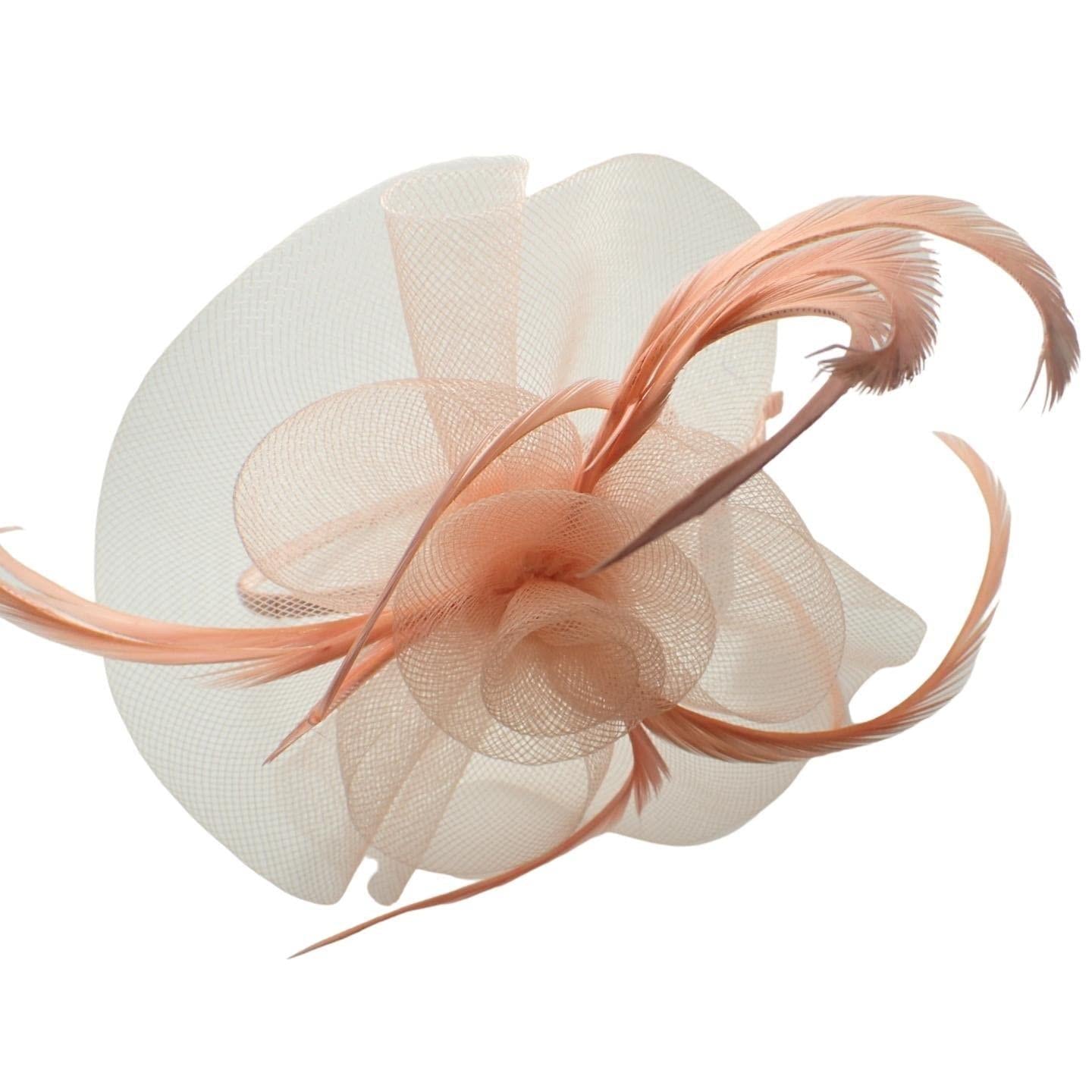 Flower Fascinator Fascinators Looped Net & Feather Fascinator Headband Weddings Royal Ascot Attached To Aliceband For Women, Ladies, Girls
