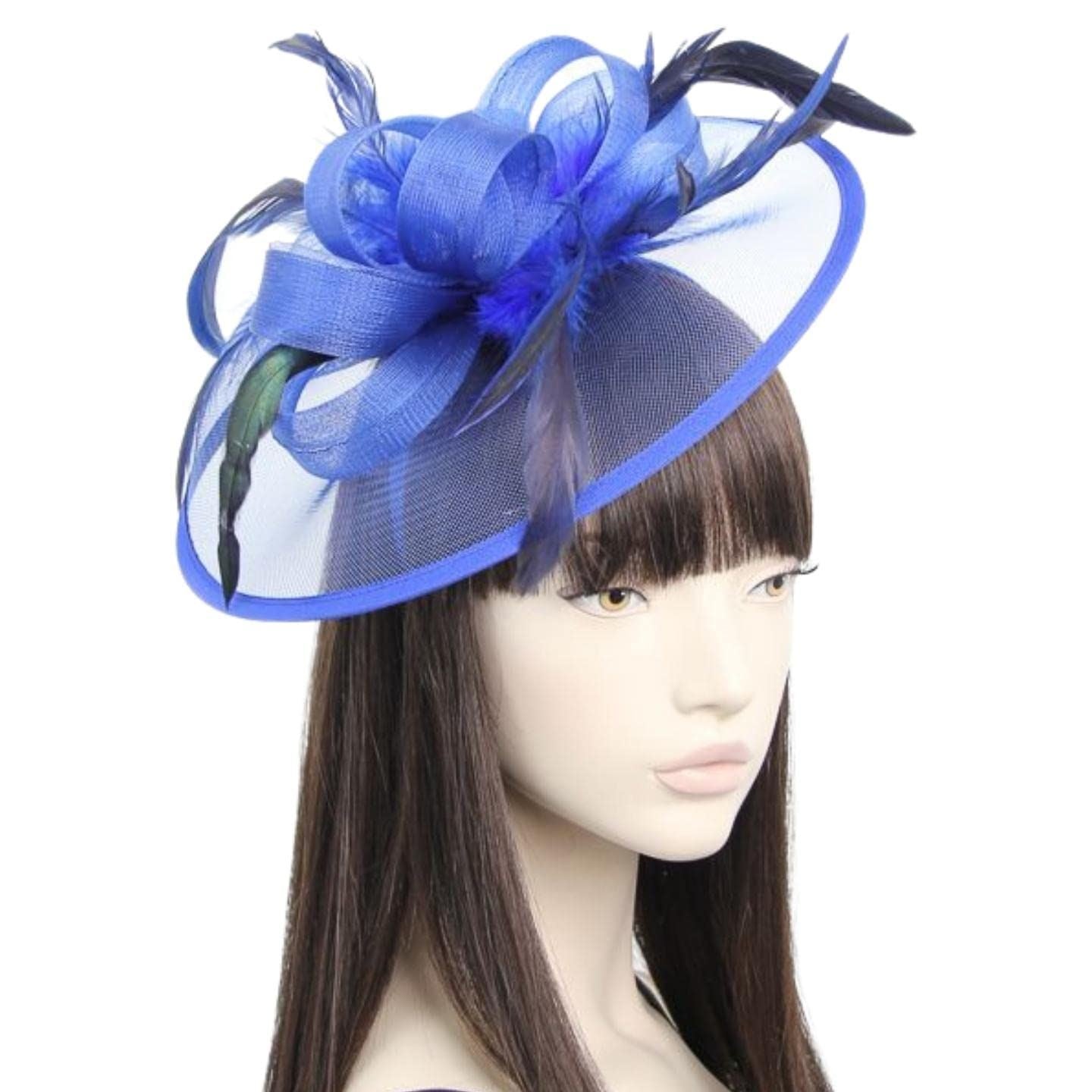 Large Fascinator Headband Hair Band Feather Fascinator Hats Looped Net Wedding Hats Bridal Hats Cocktail Hats Royal Ascot Hats On Aliceband for Women, Ladies, Girls