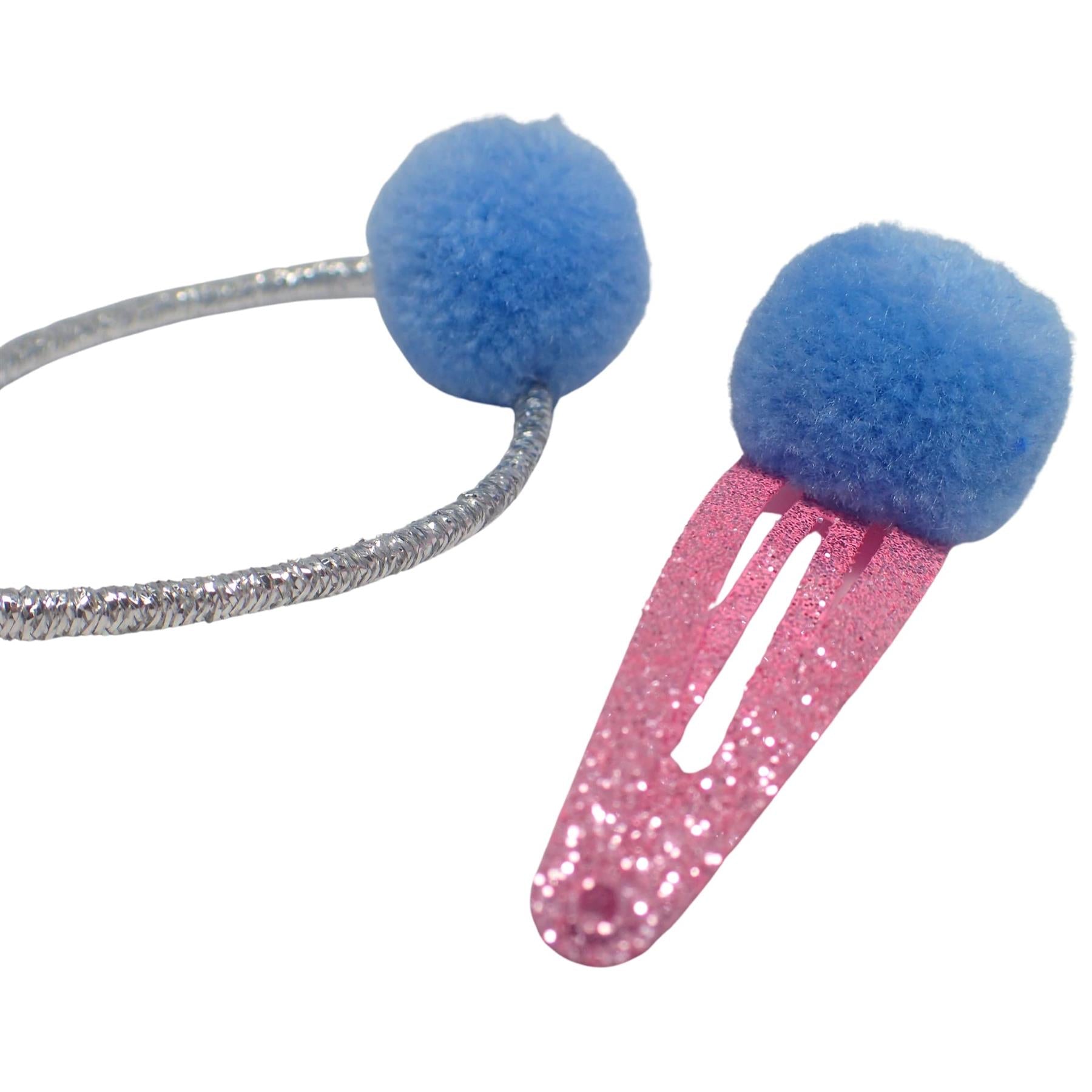 4pcs Pom Pom Glitter Hair Accessories Set, Hair Clips, Hair Bobbles, Hair Ties, Gift Set, Hair Accessories for Girls, Girls Hair Accessories Gift Set