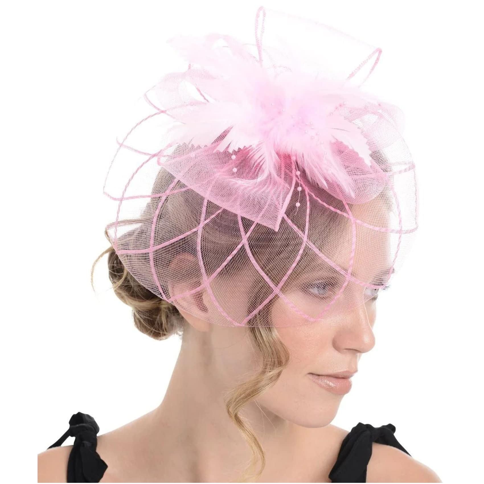Fascinator on Concord Beak Clip or Aliceband Looped Net & Feather & Beads Fascinator Headband Hair Band Fascinators Hats Wedding Hats Royal Ascot Hats On Aliceband