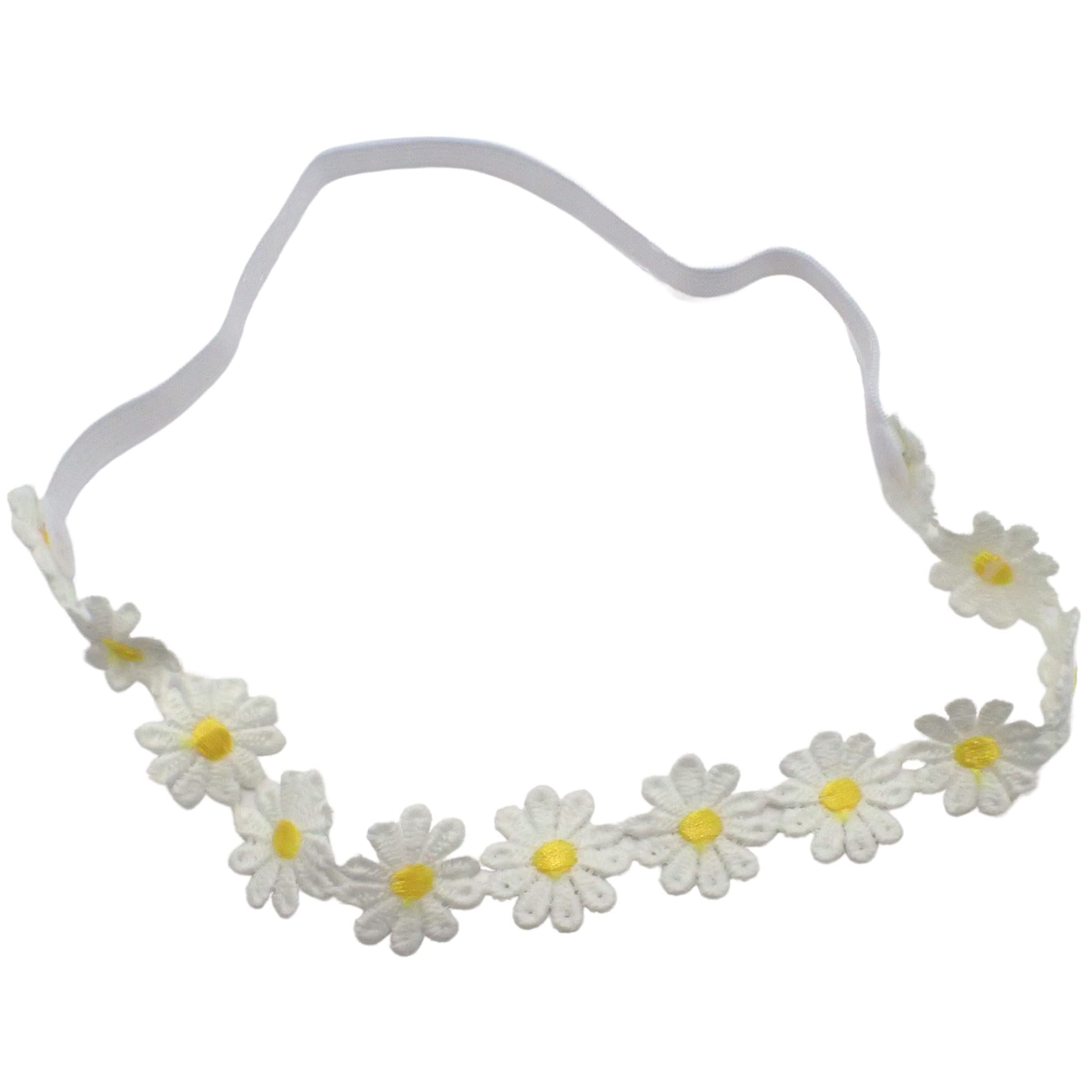 Knitted Hippy Elastic Headbands for Women & Girls, 70s Party Flower Power Stretchy Headband, Colourful Crocheted Daisy Crown Headband for Ladies