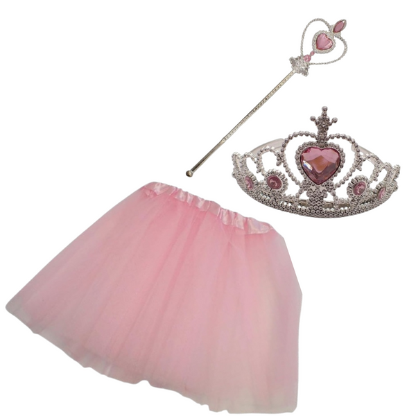Pretty Princess Costume Set for Girls, Crown Headpiece Tiara, Wand, Tutu skirt Set, Cute Princess Costume for Halloween, Kids & Children Fairy Dress Up