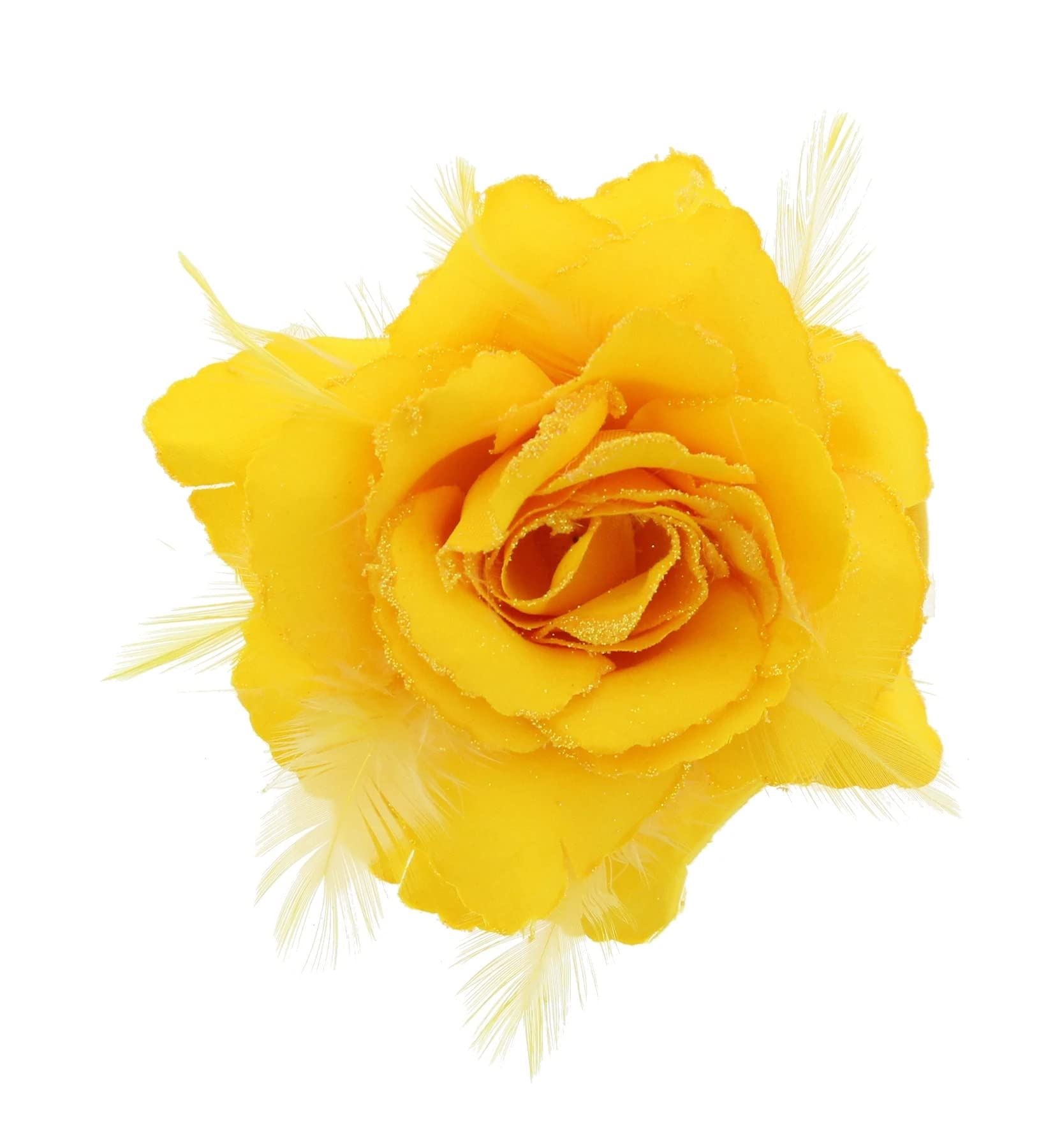 Yellow Rose Flower With Glitter Edge On Hair Clip And Brooch Pin