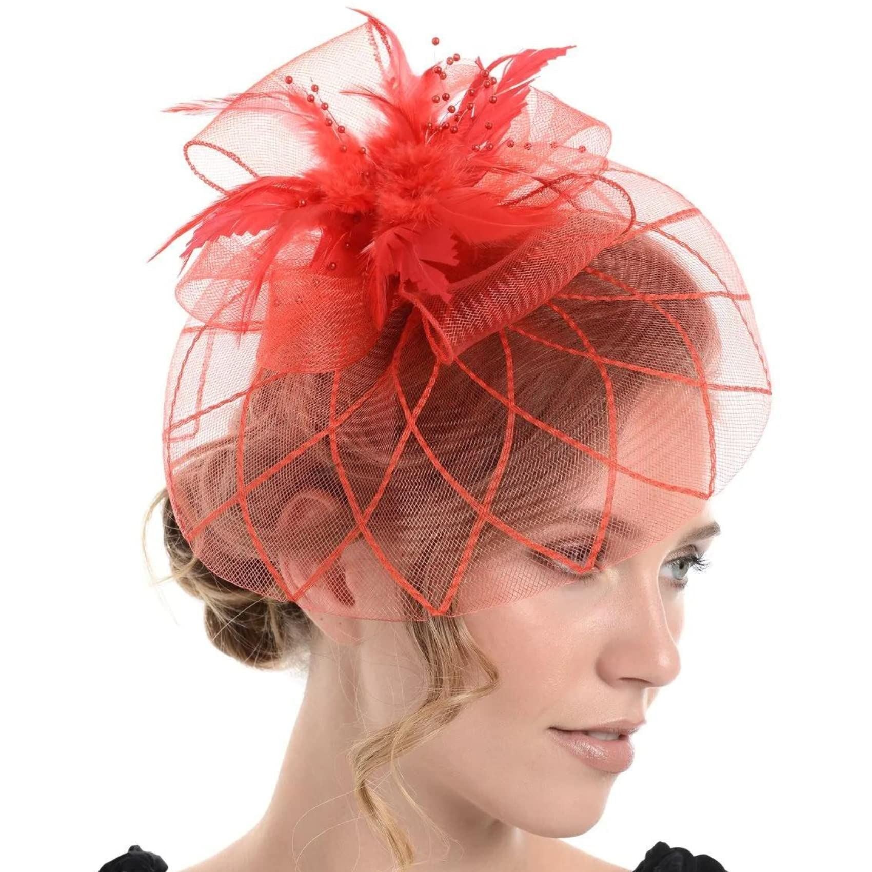 Fascinator on Concord Beak Clip or Aliceband Looped Net & Feather & Beads Fascinator Headband Hair Band Fascinators Hats Wedding Hats Royal Ascot Hats On Aliceband