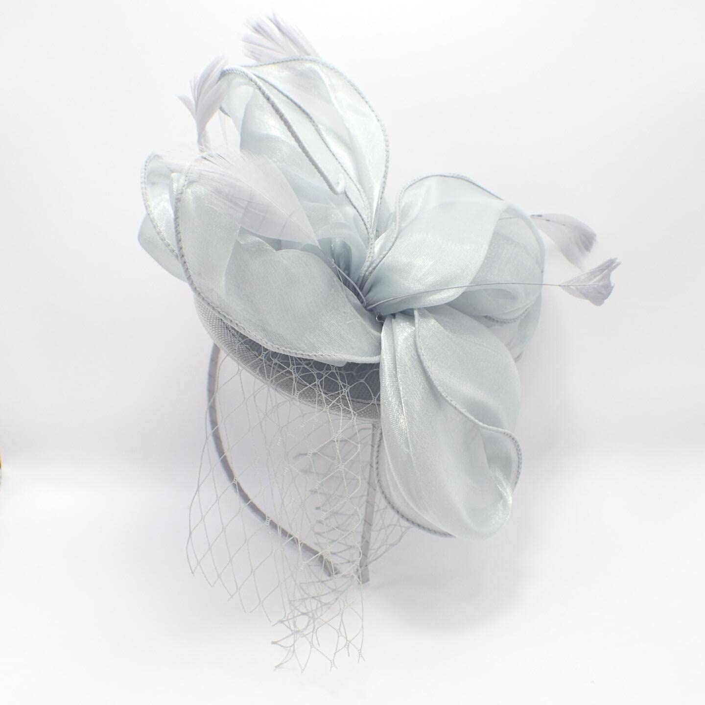 Fascinators Chiffon Fascinator Wedding Hat Ascot Hats Net Veil Fascinator Hairband Attached to Metal Aliceband for Girls, Ladies, Women