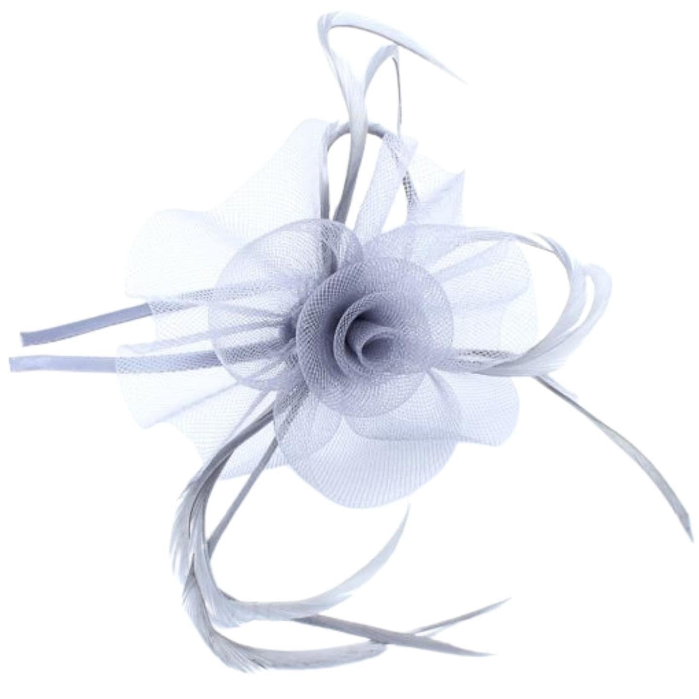 Flower Fascinator Fascinators Looped Net & Feather Fascinator Headband Weddings Royal Ascot Attached To Aliceband For Women, Ladies, Girls