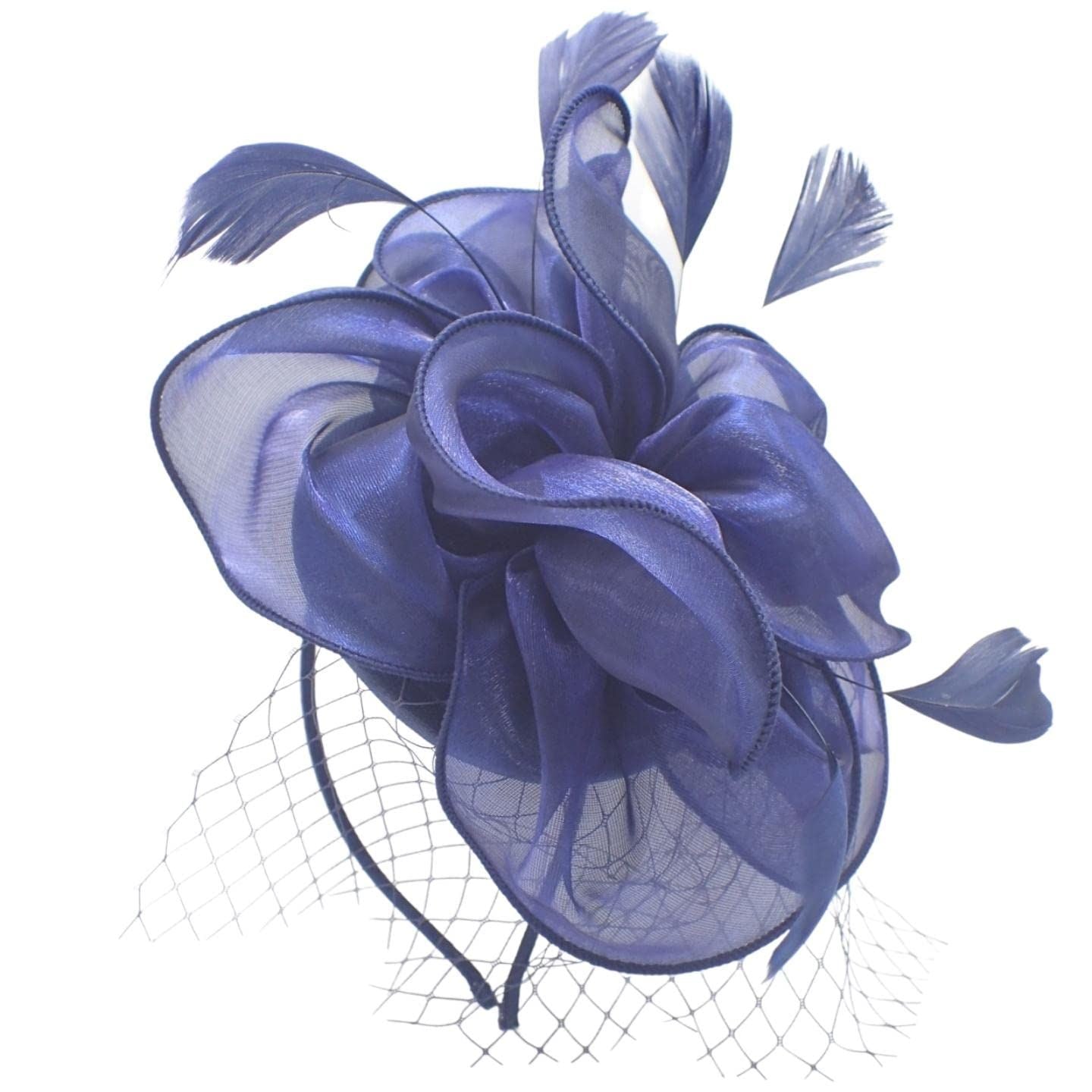 Fascinators Chiffon Fascinator Wedding Hat Ascot Hats Net Veil Fascinator Hairband Attached to Metal Aliceband for Girls, Ladies, Women