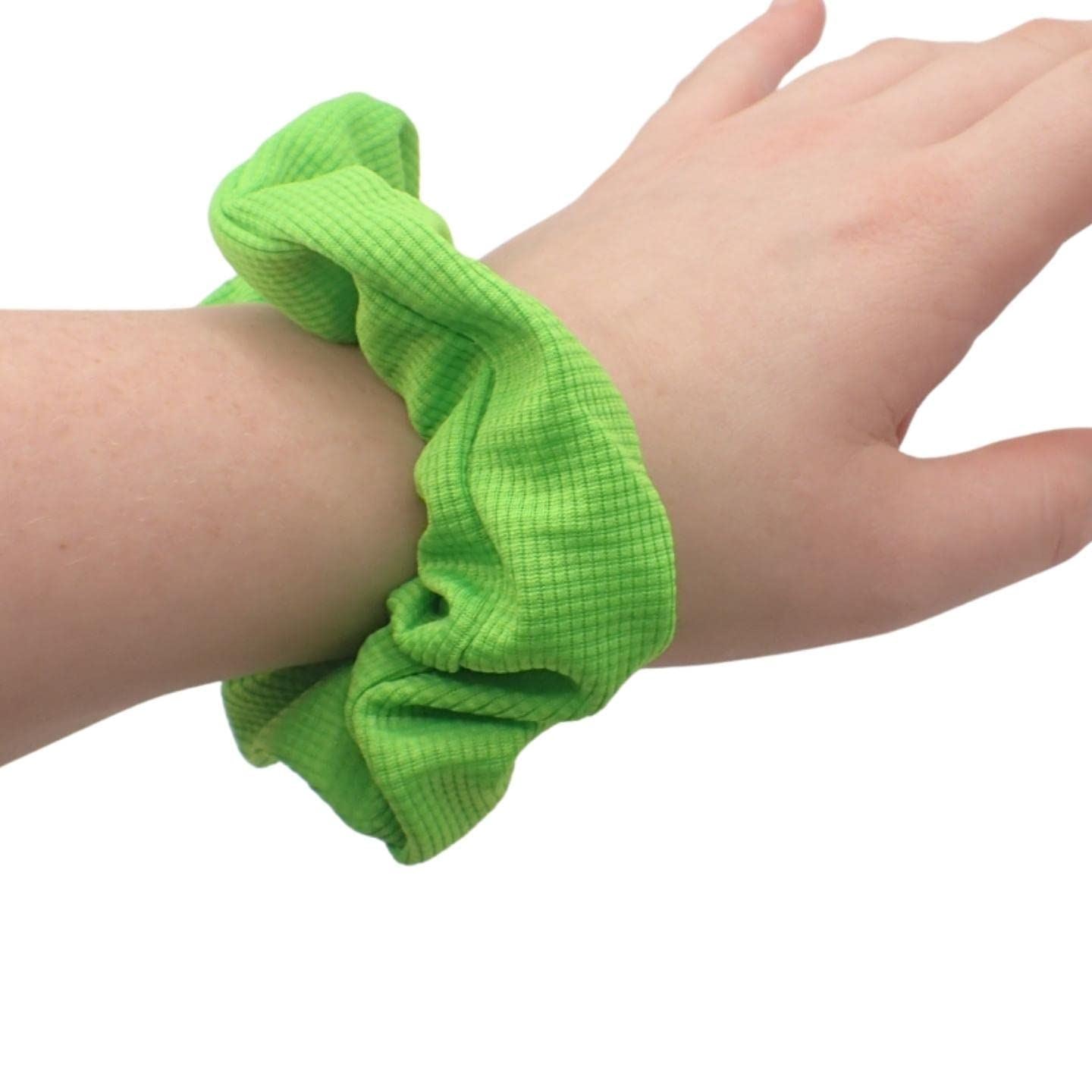 2pcs Regular Bright Neon Waffle Fabric Scrunchies for 80s Costume or Neon Raves, Club Scrunchie, Bright Neon Scrunchies for Girls & Women