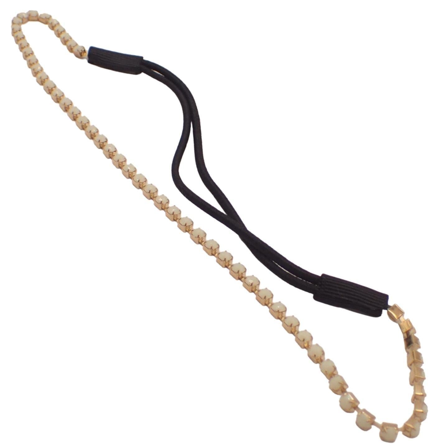 Boho Elastic Headbands for Women & Girls, Stretchy Beaded Headband Jewellery, Ladies Sparkly Rhinestone Hair Band, Wide Diamonte Cleopatra Costume Headwear Hippy Headband