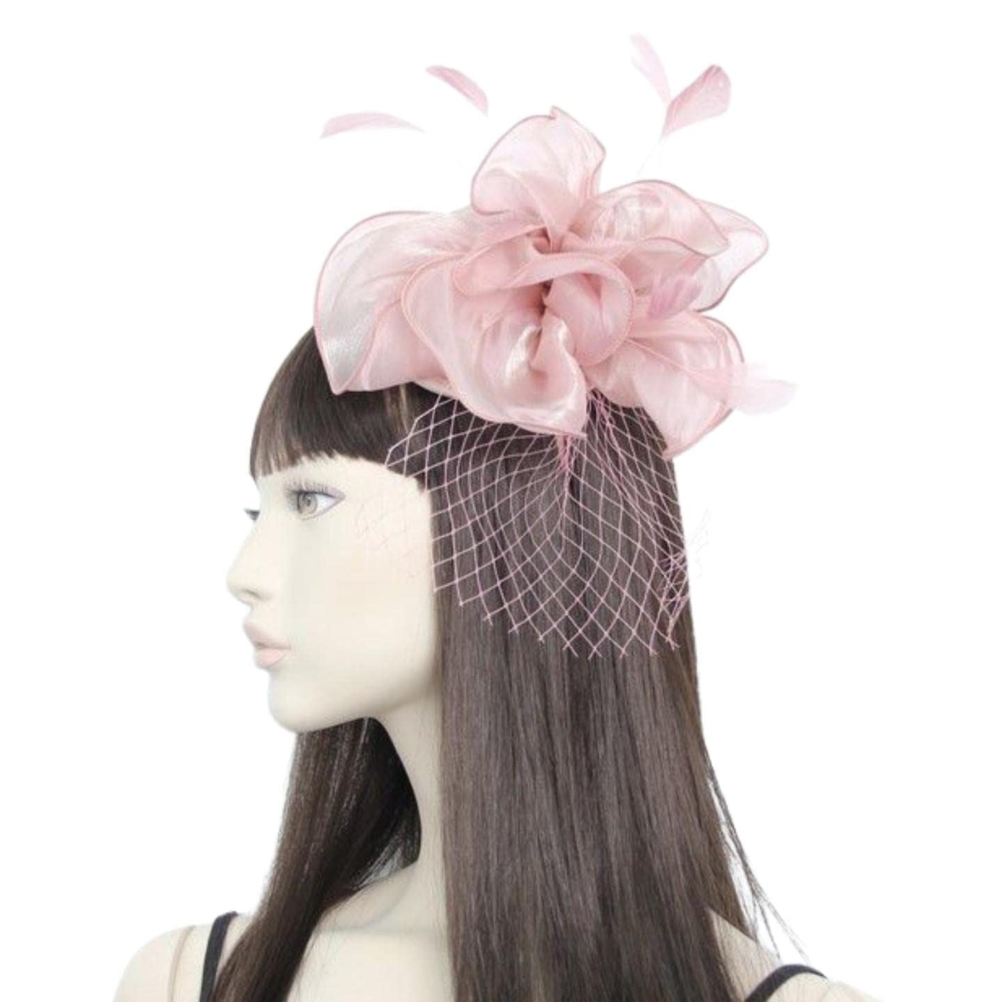 Fascinators Chiffon Fascinator Wedding Hat Ascot Hats Net Veil Fascinator Hairband Attached to Metal Aliceband for Girls, Ladies, Women
