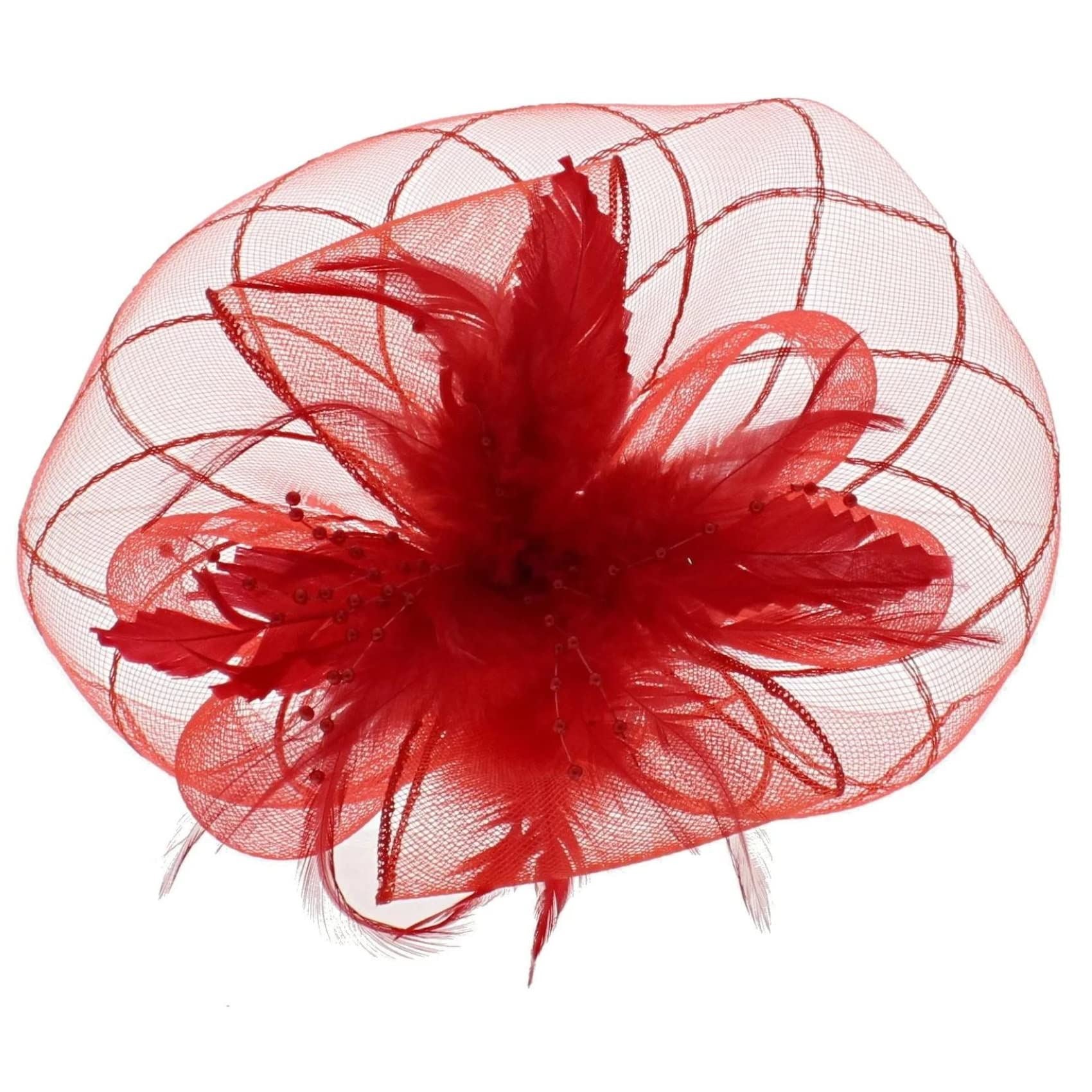 Fascinator on Concord Beak Clip or Aliceband Looped Net & Feather & Beads Fascinator Headband Hair Band Fascinators Hats Wedding Hats Royal Ascot Hats On Aliceband