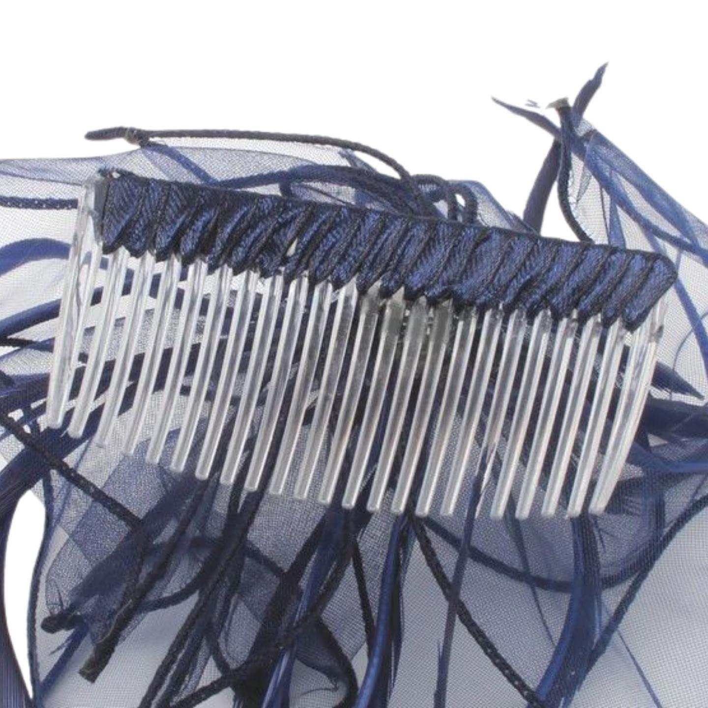 Looped Fabric & Feather Comb Fascinator Hair Comb Slide Fascinators Royal Ascot Wedding Hat Attached To Clear Comb For Girls, Women, Ladies