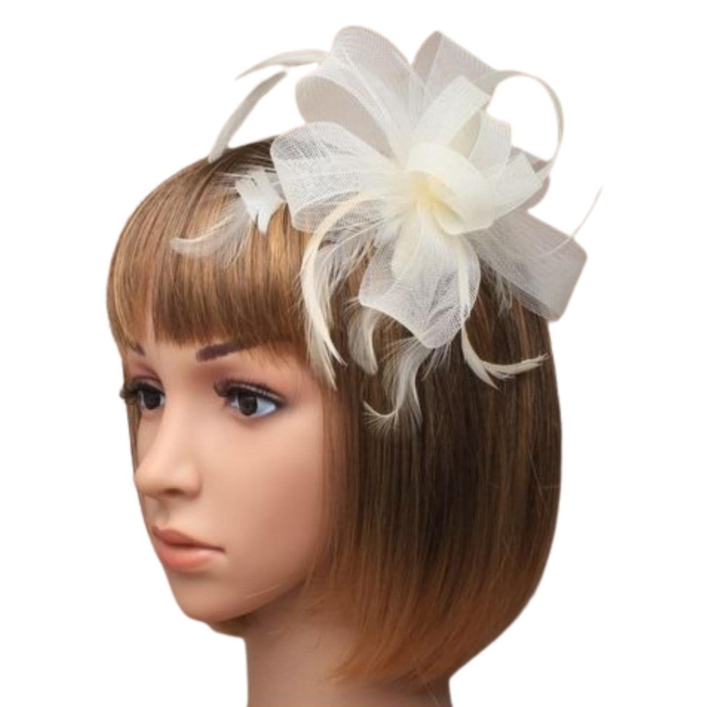 Looped Net Fascinator Feather Comb Fascinator Fascinator Hair Slide Fascinators Wedding Hats Royal Ascot Hat On Clear Comb For Women, Ladies, Girls