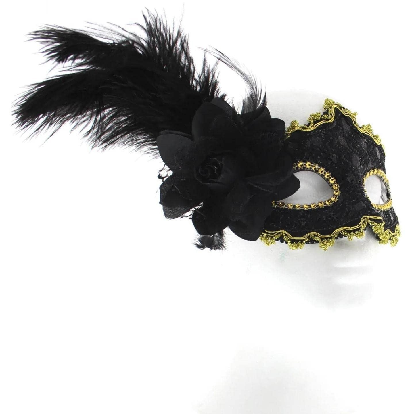 Feather Masquerade Mask, Venetian Mask Halloween Mask, Masks for Masquerade Ball, Fancy Dress Adult, Cosplay accessories, Black Lace, Halloween Masks
