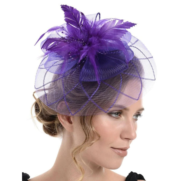 Fascinator on Concord Beak Clip or Aliceband Looped Net & Feather & Beads Fascinator Headband Hair Band Fascinators Hats Wedding Hats Royal Ascot Hats On Aliceband
