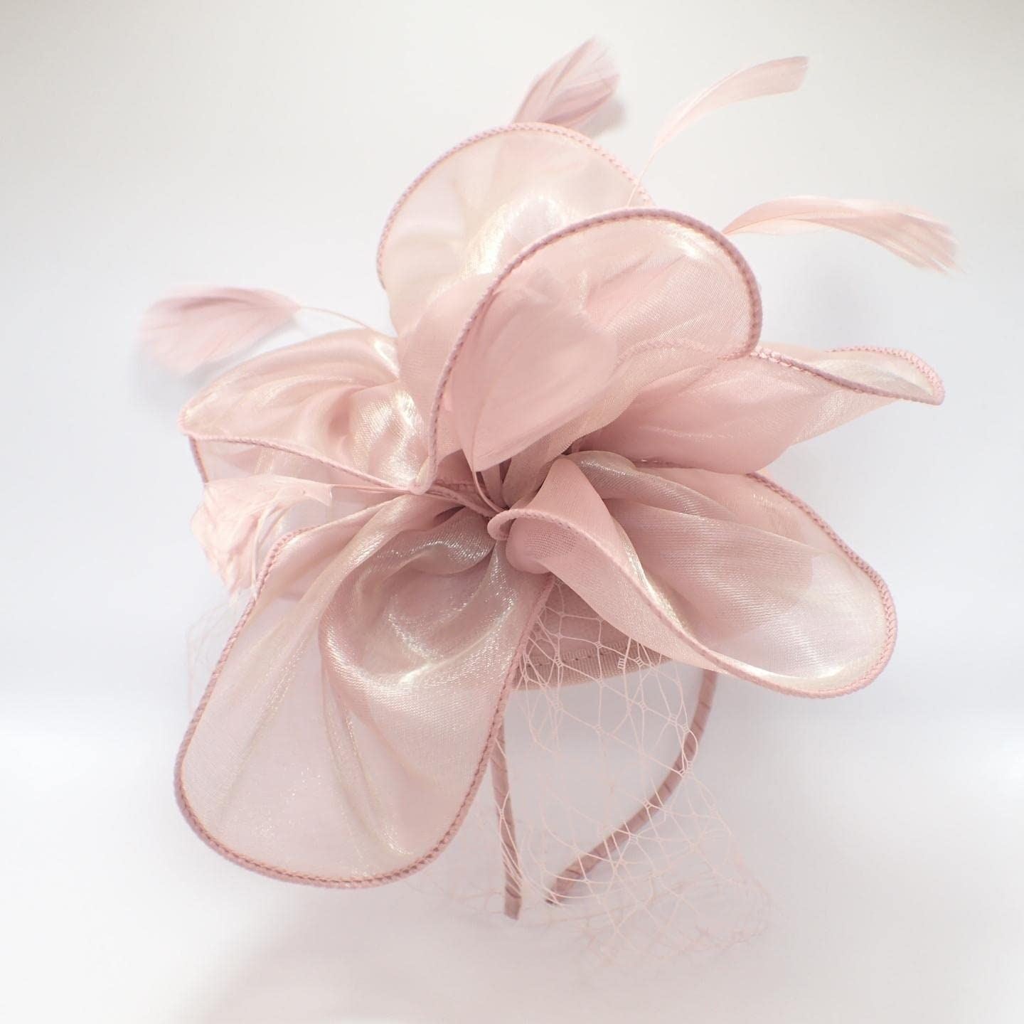 Fascinators Chiffon Fascinator Wedding Hat Ascot Hats Net Veil Fascinator Hairband Attached to Metal Aliceband for Girls, Ladies, Women