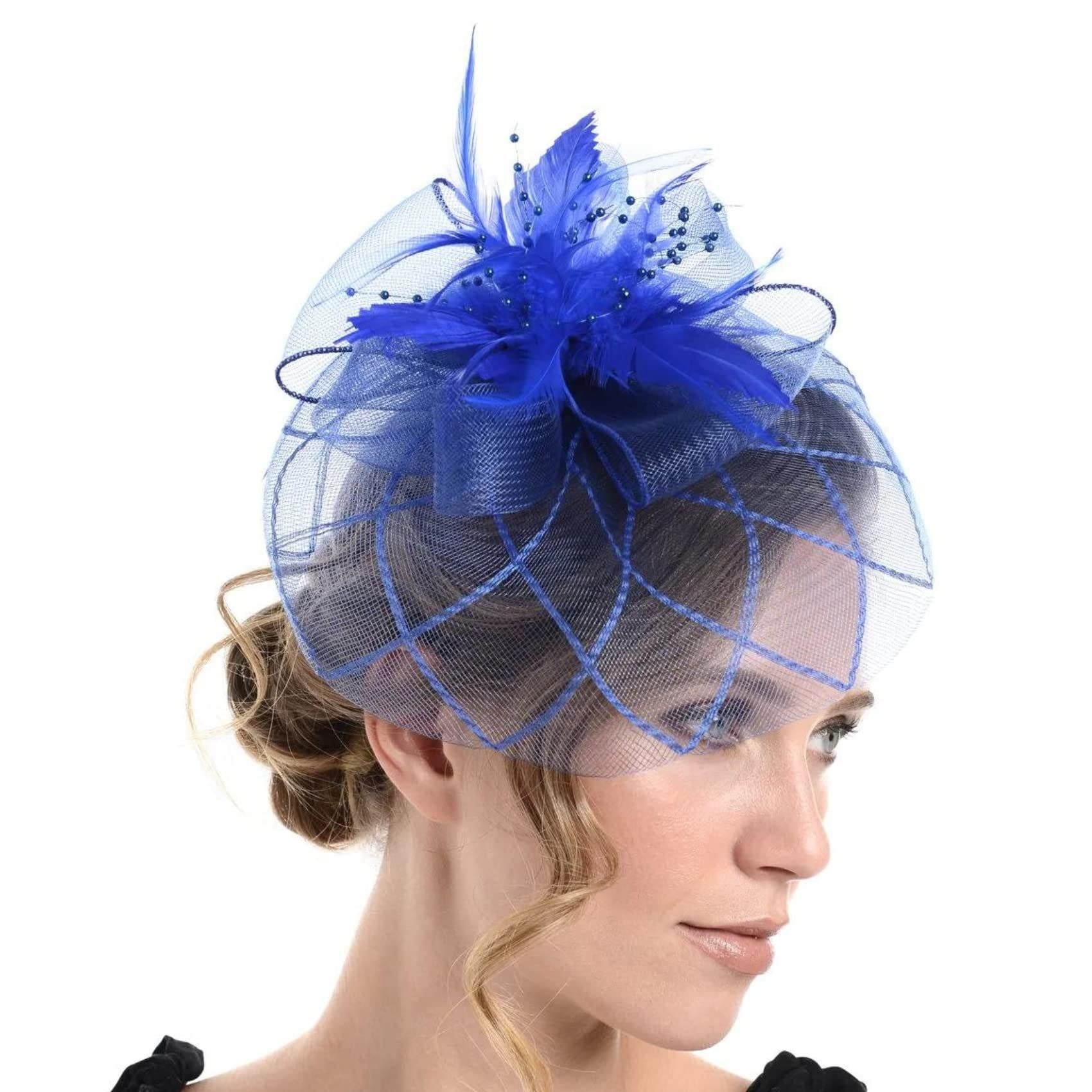 Fascinator on Concord Beak Clip or Aliceband Looped Net & Feather & Beads Fascinator Headband Hair Band Fascinators Hats Wedding Hats Royal Ascot Hats On Aliceband