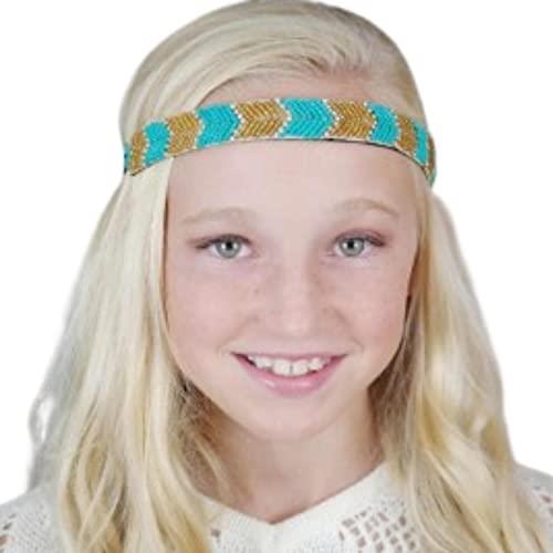 Boho Elastic Headbands for Women & Girls, Stretchy Beaded Headband Jewellery, Ladies Sparkly Rhinestone Hair Band, Wide Diamonte Cleopatra Costume Headwear Hippy Headband