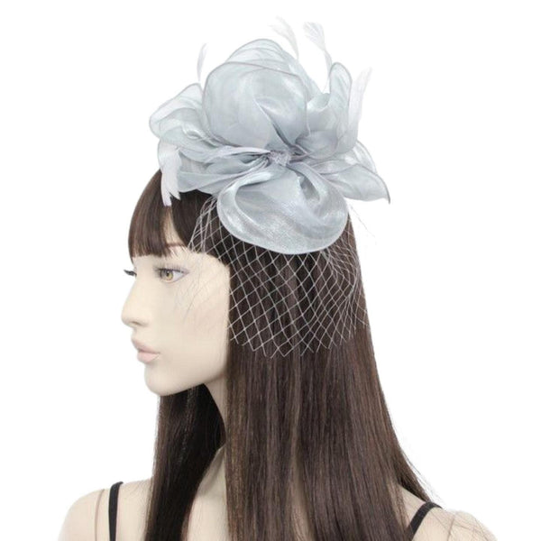 Fascinators Chiffon Fascinator Wedding Hat Ascot Hats Net Veil Fascinator Hairband Attached to Metal Aliceband for Girls, Ladies, Women